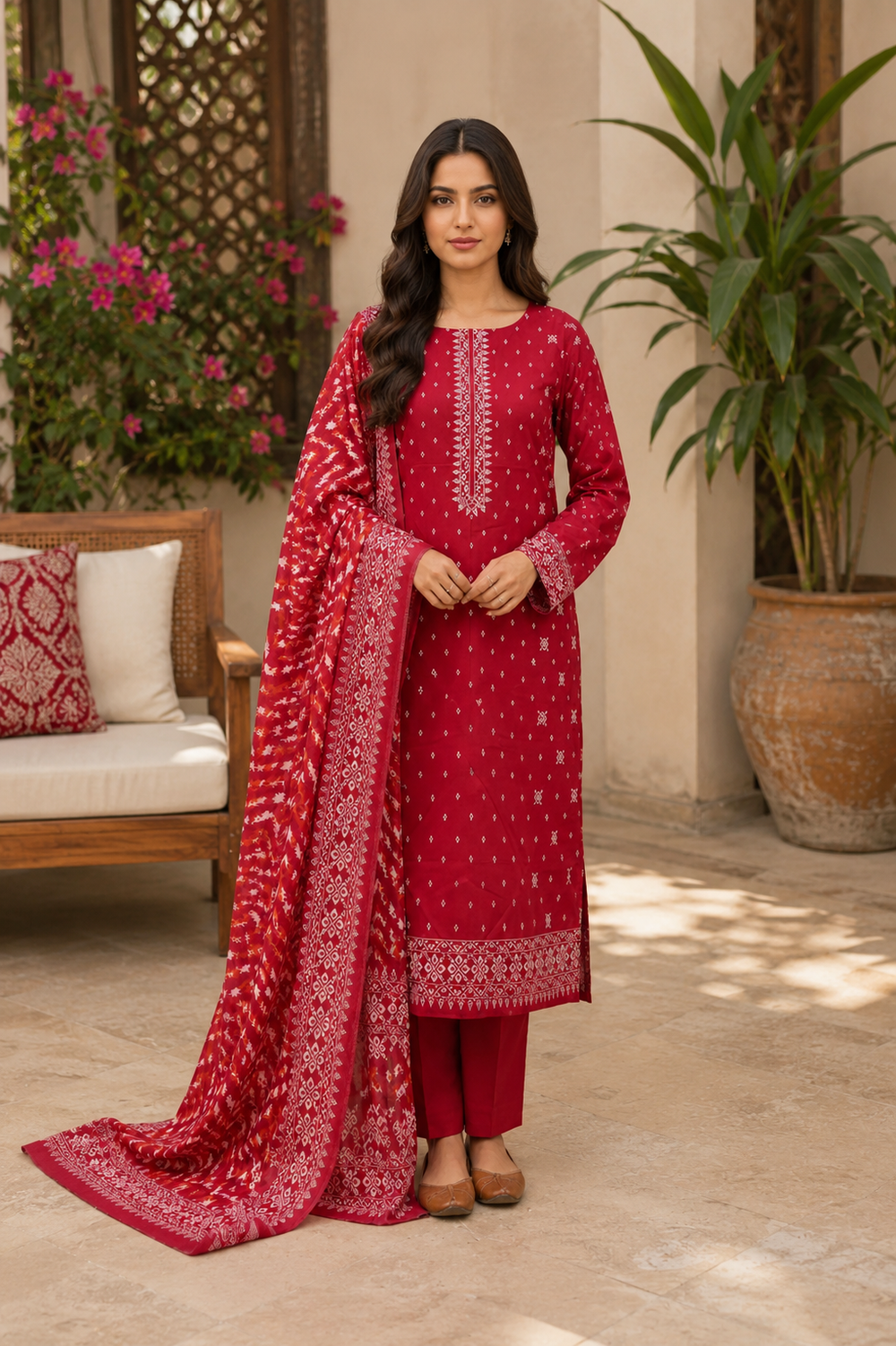 3PCs PRINTED LAWN UNSTITCHED SUIT
