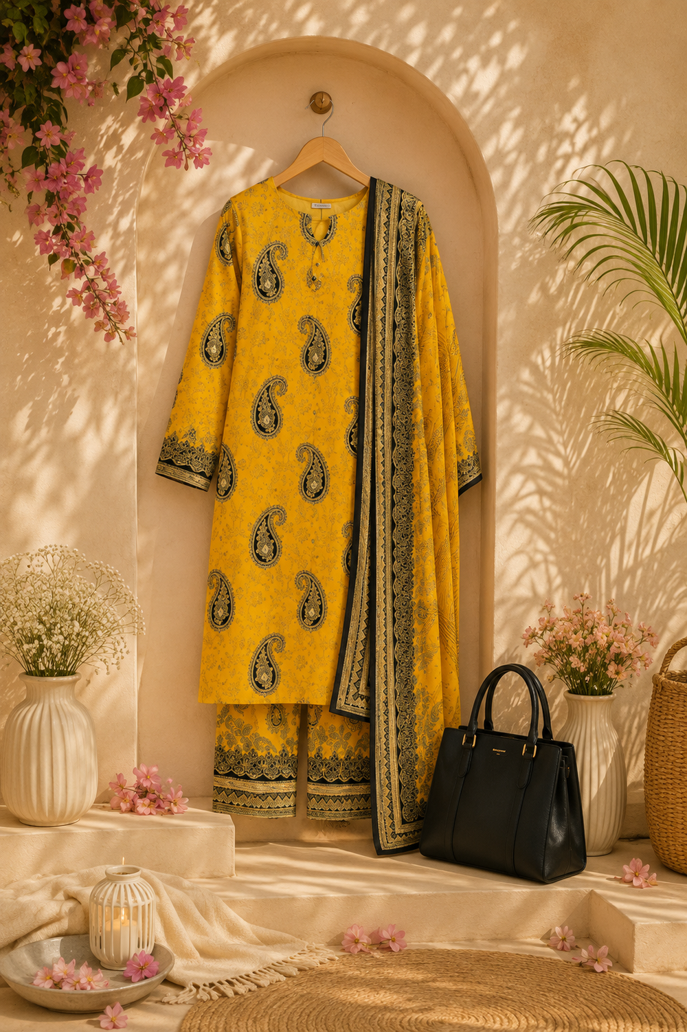 PRINTED 3PCs SWISS LAWN SUIT - W1610