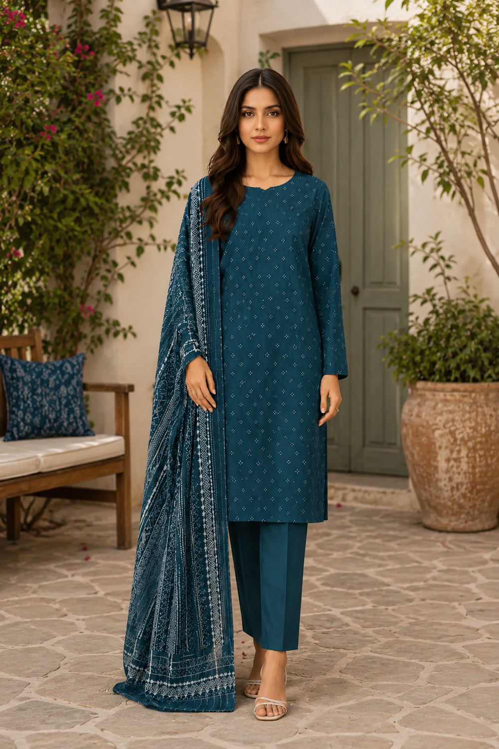 3PCs PRINTED LAWN UNSTITCHED SUIT