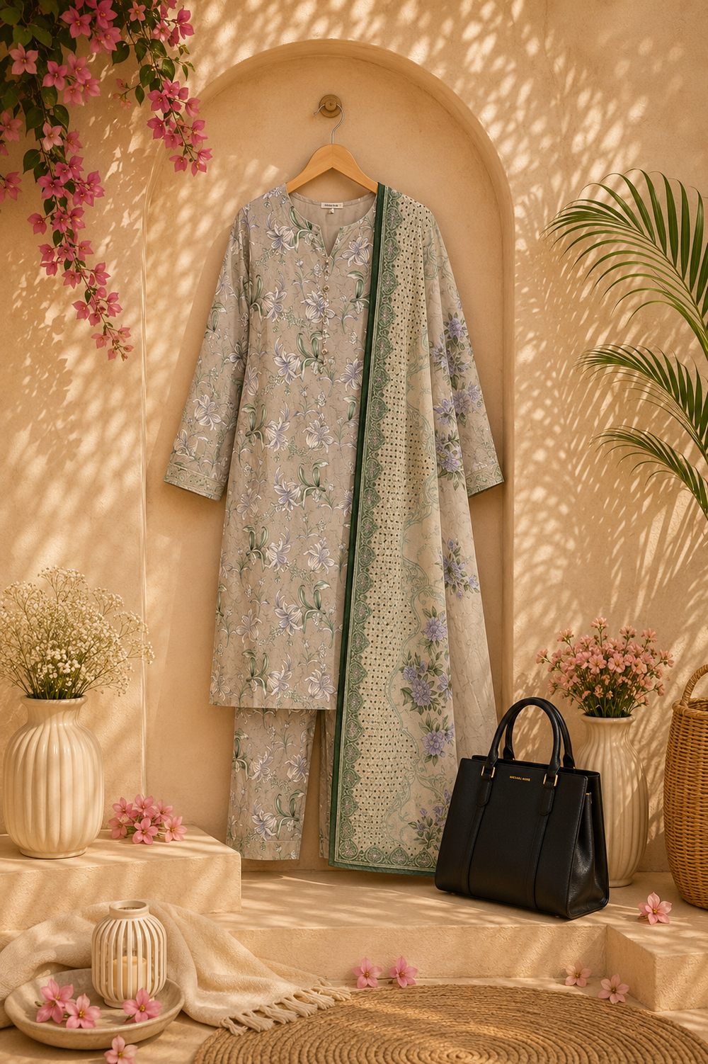 PRINTED 3PCs SWISS LAWN SUIT - W1510