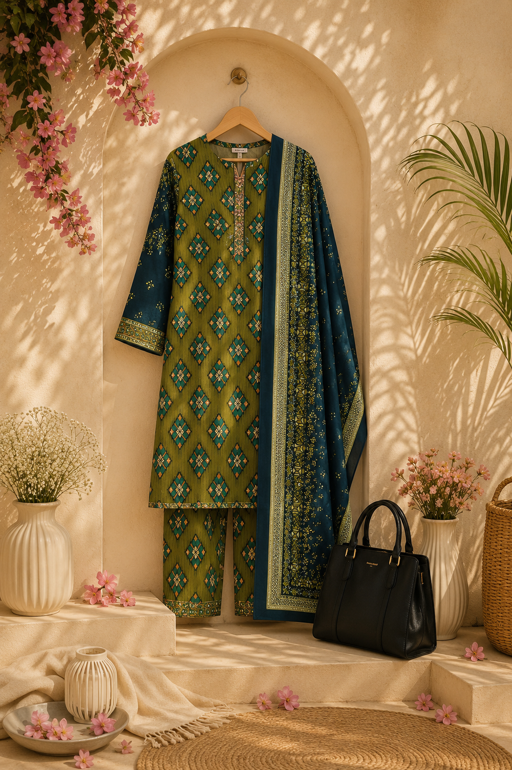PRINTED 3PCs SWISS LAWN SUIT - W1511