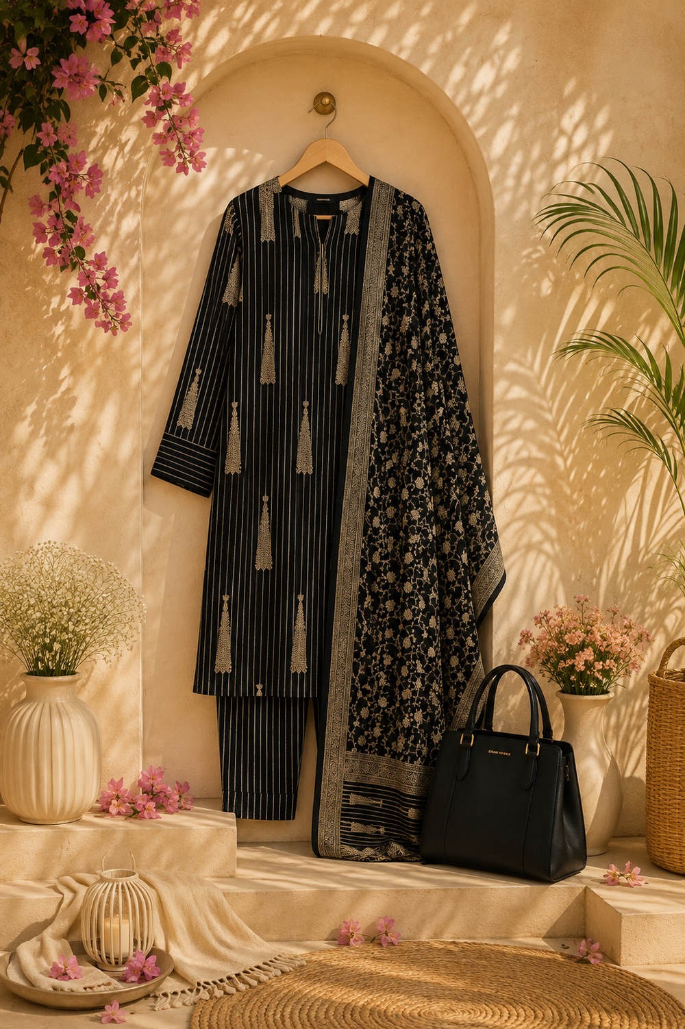 PRINTED 3PCs SWISS LAWN SUIT - W1611