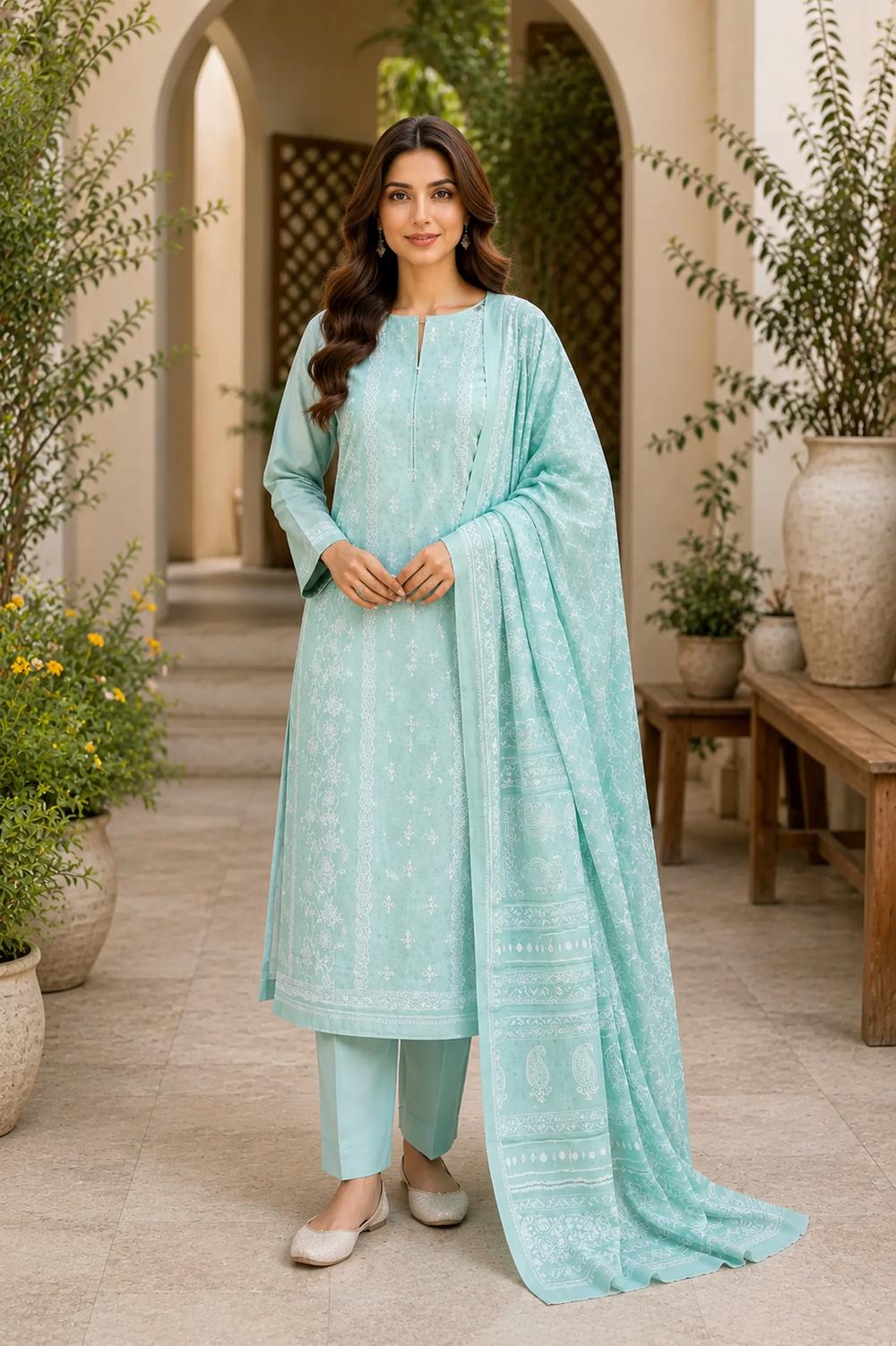 3PCs PRINTED LAWN UNSTITCHED SUIT