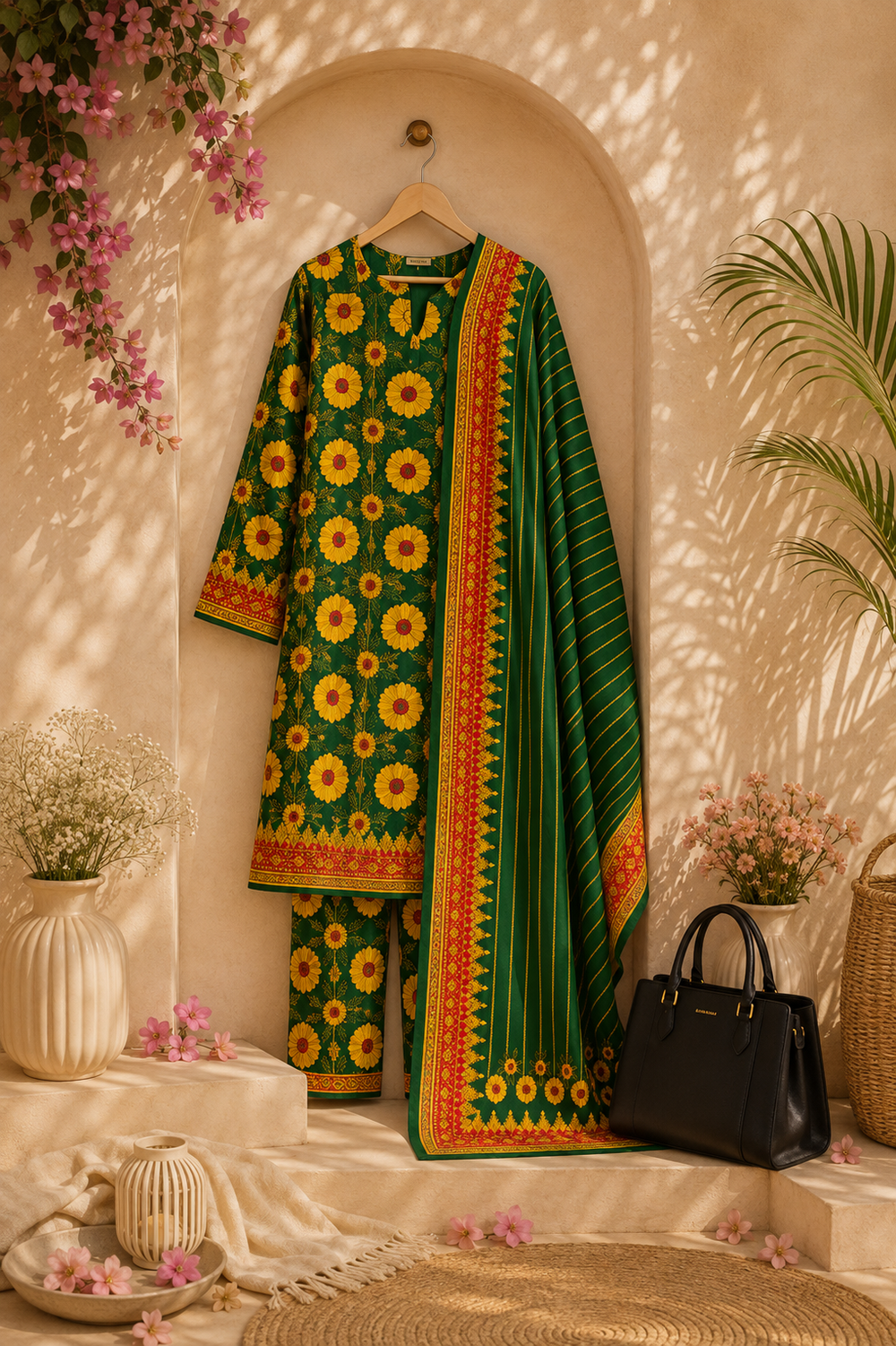 PRINTED 3PCs SWISS LAWN SUIT - W1612