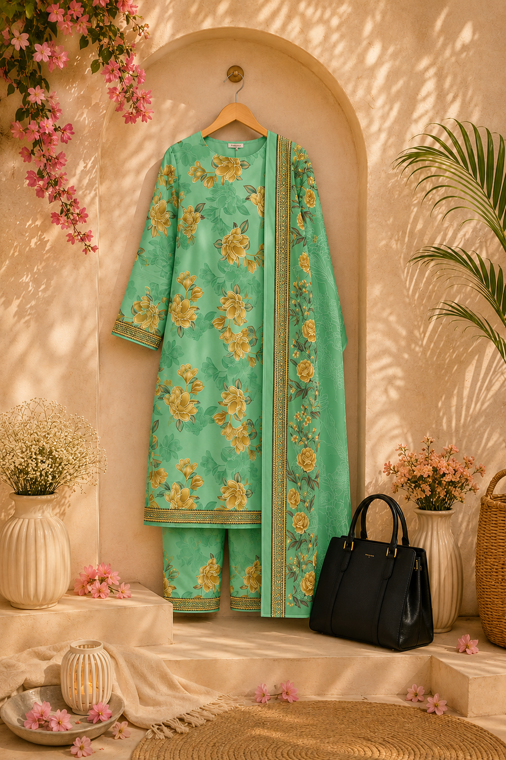 PRINTED 3PCs SWISS LAWN SUIT - W1512