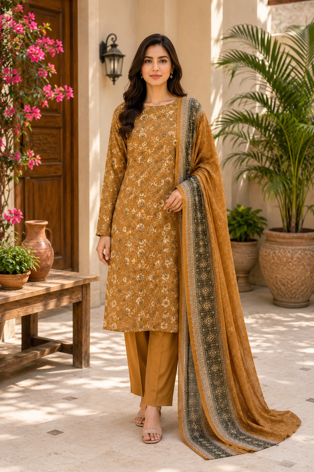 3PCs PRINTED LAWN UNSTITCHED SUIT