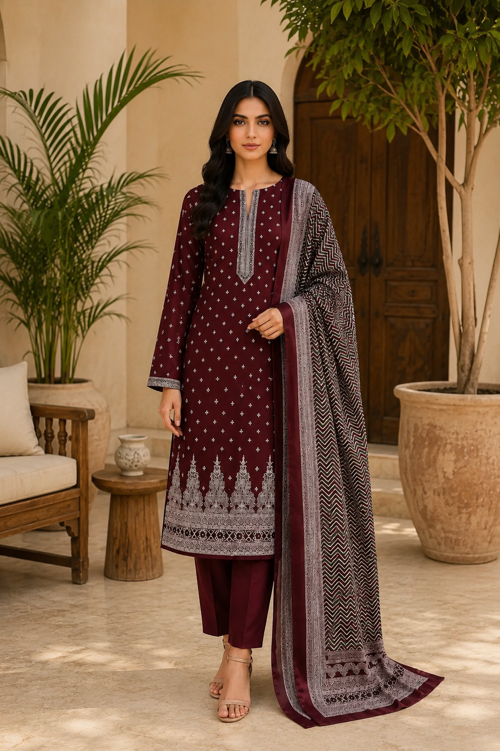 3PCs PRINTED LAWN UNSTITCHED SUIT