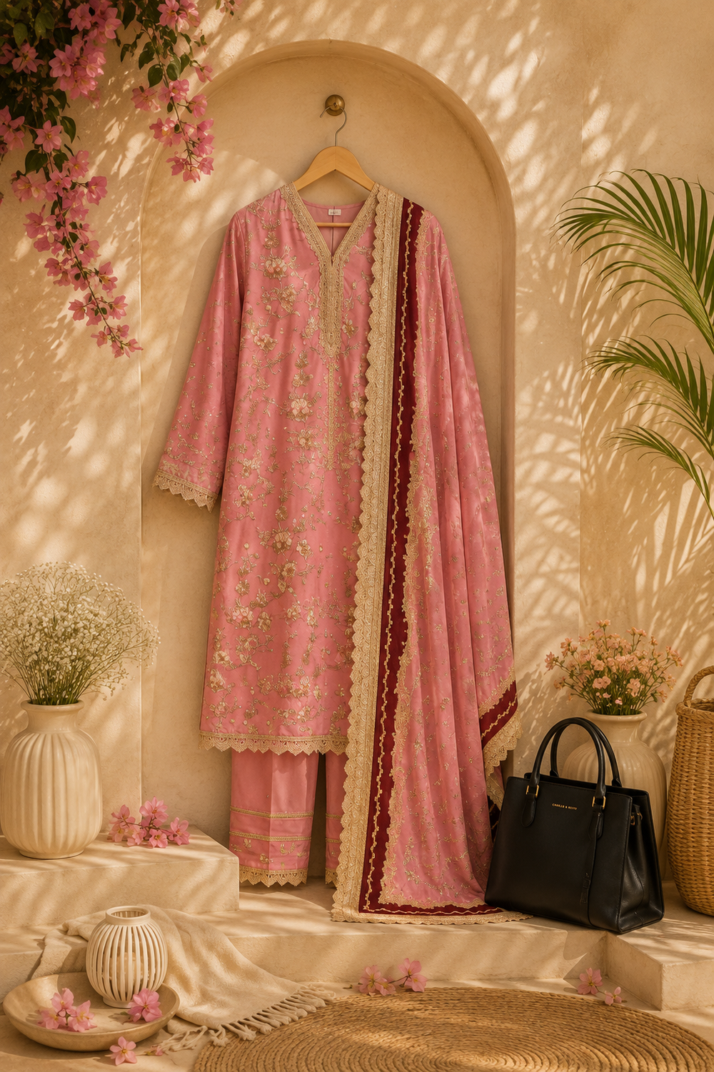 PRINTED 3PCs SWISS LAWN SUIT - W1613