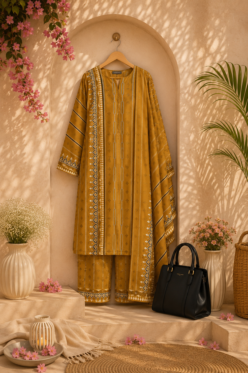 PRINTED 3PCs SWISS LAWN SUIT - W1513