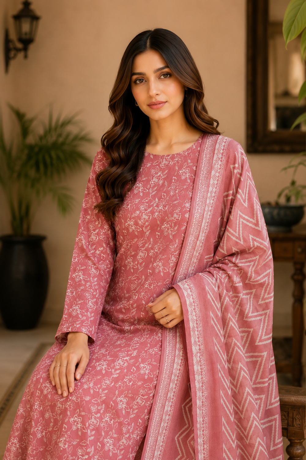 3PCs PRINTED LAWN UNSTITCHED SUIT