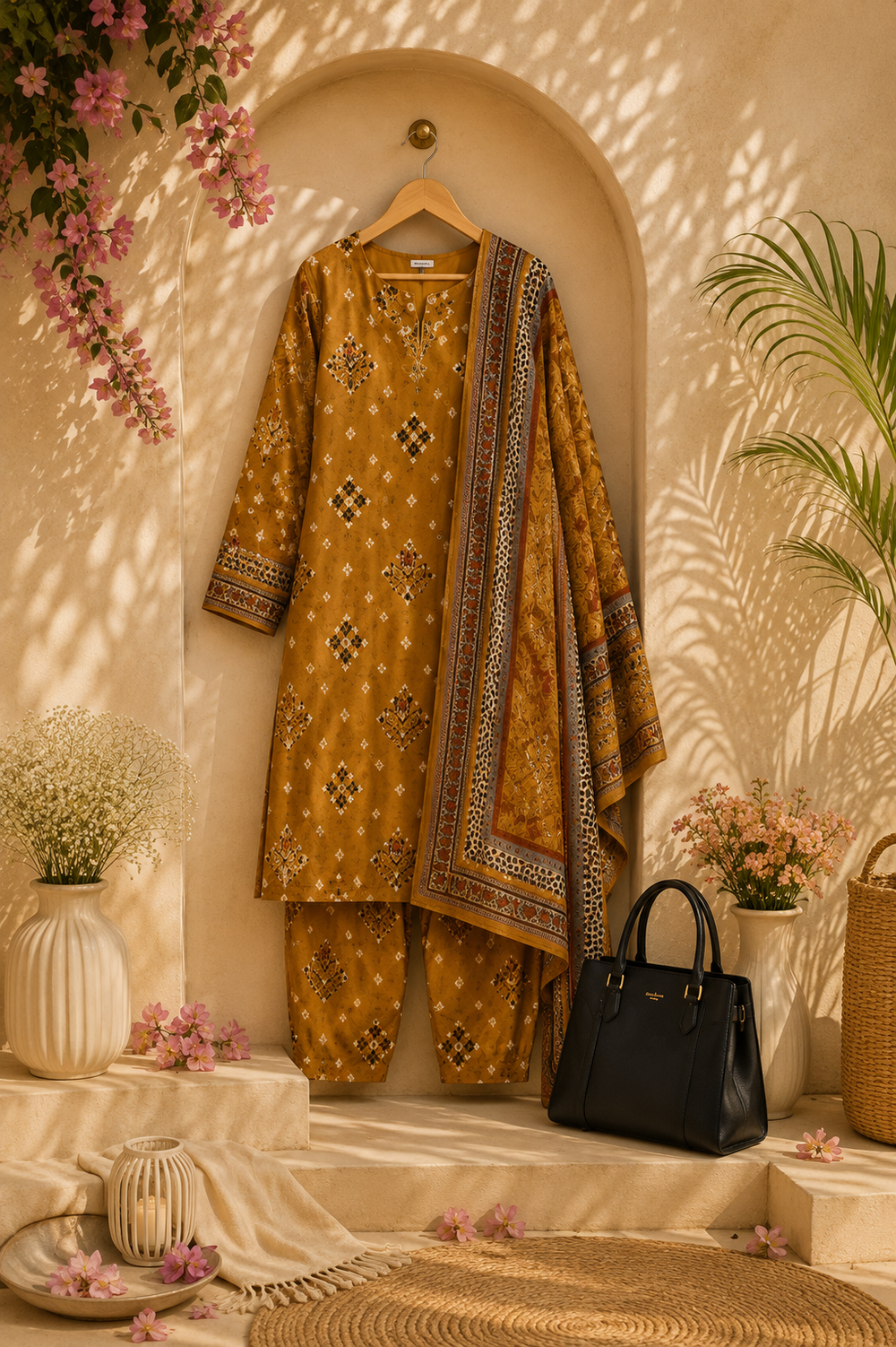 PRINTED 3PCs SWISS LAWN SUIT - W1614