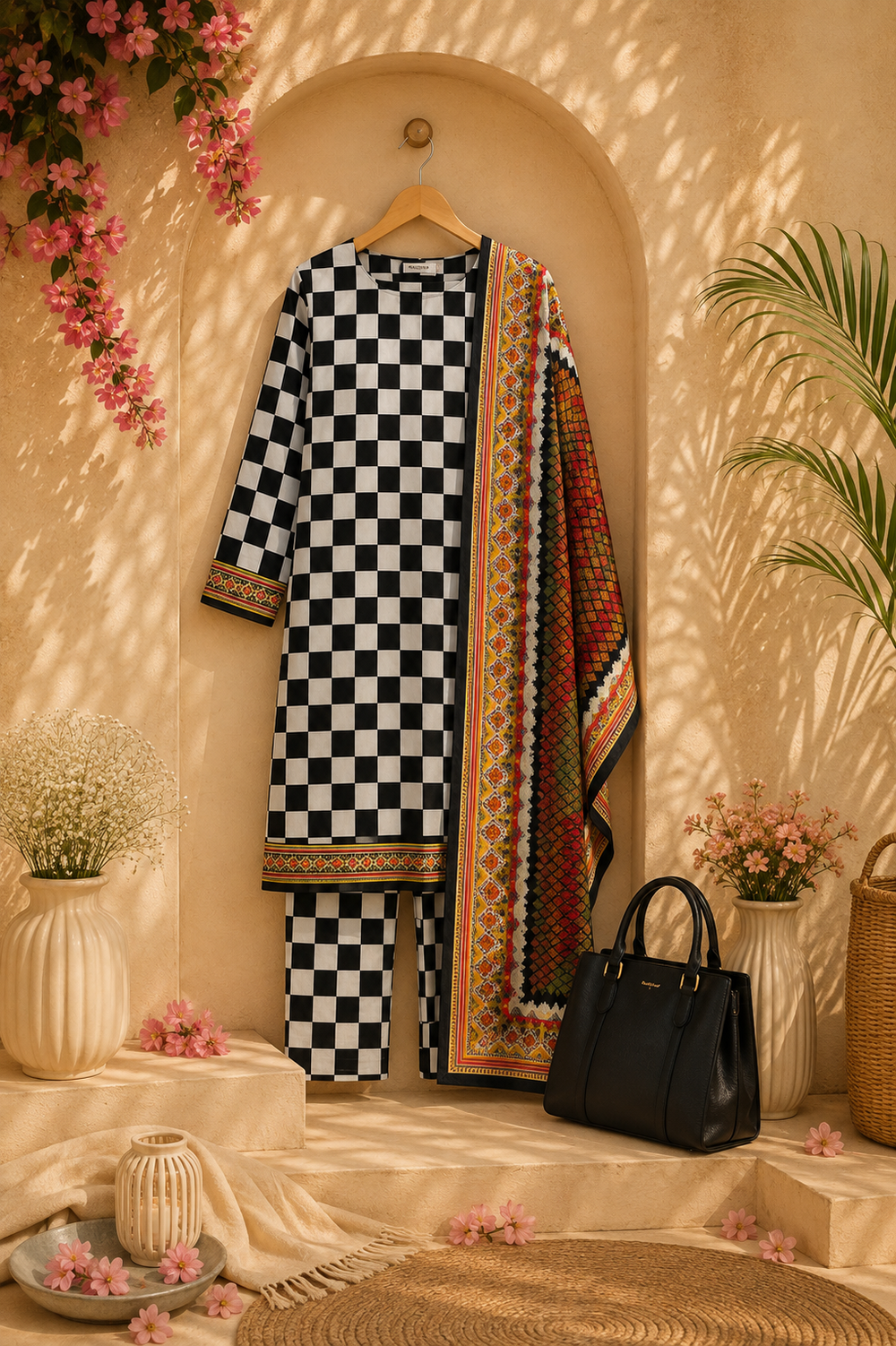 PRINTED 3PCs SWISS LAWN SUIT - W1514