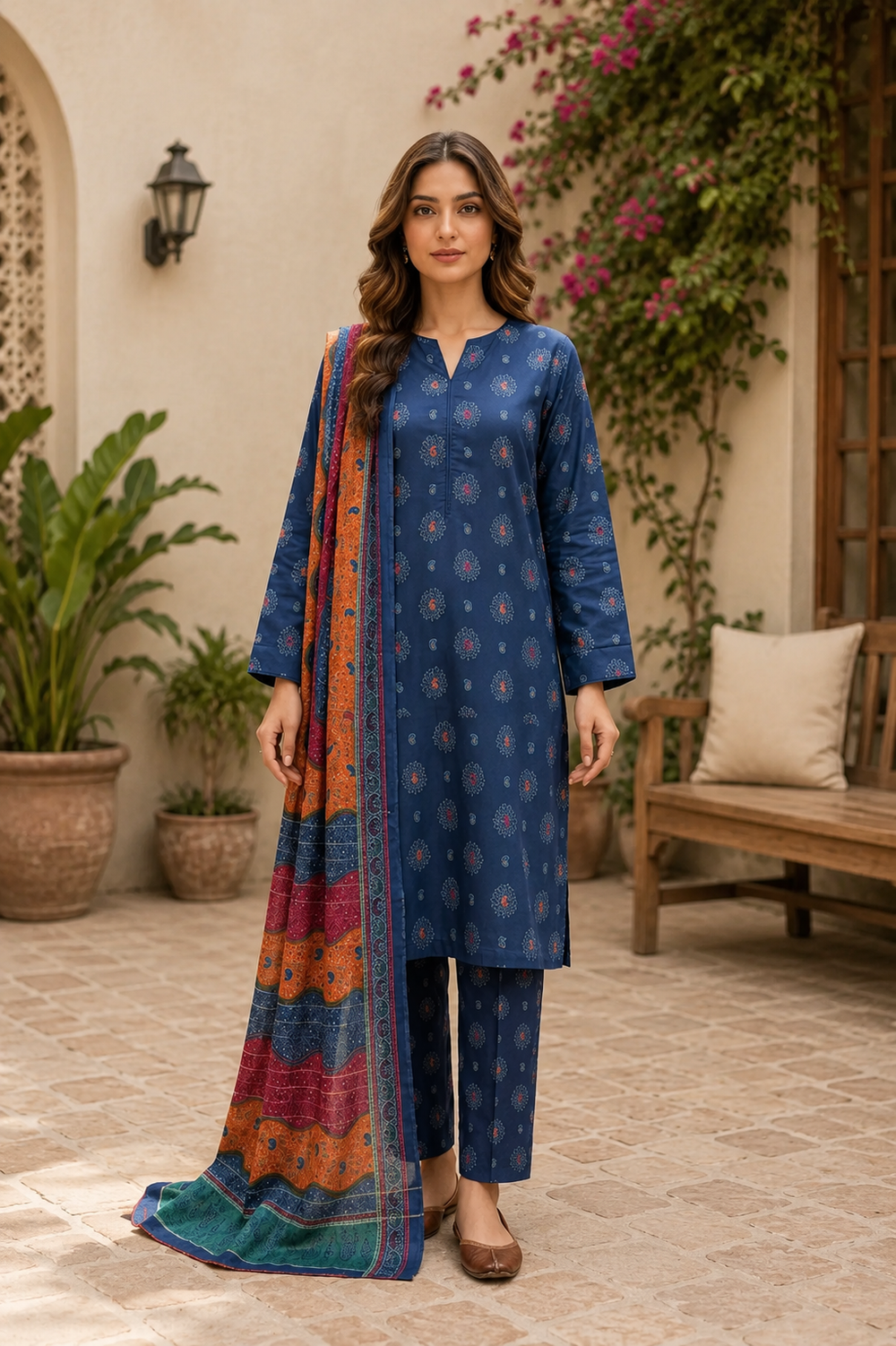 3PCs PRINTED LAWN UNSTITCHED SUIT