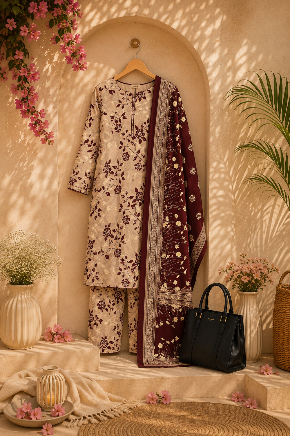 PRINTED 3PCs SWISS LAWN SUIT - W1515