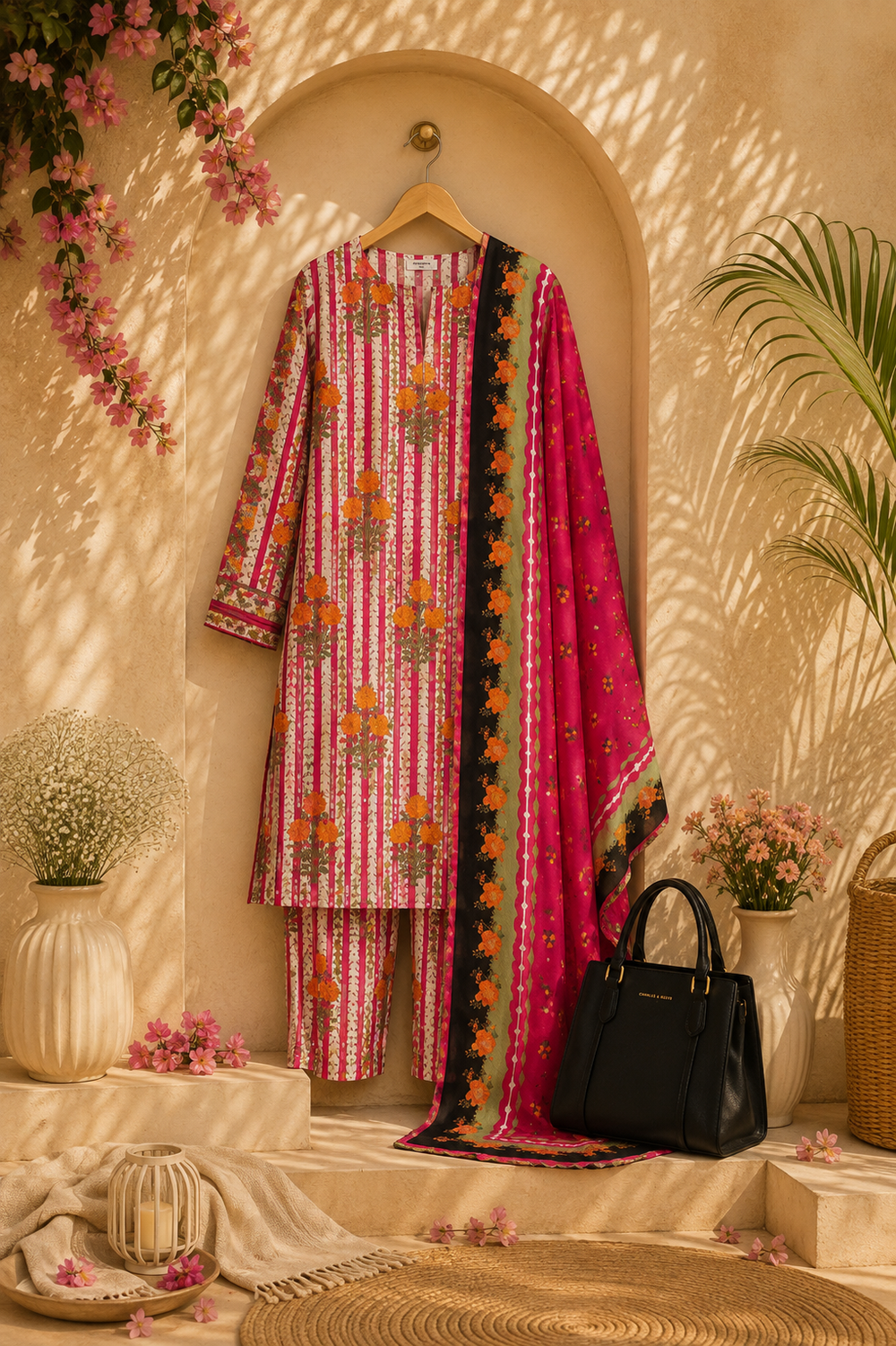 PRINTED 3PCs SWISS LAWN SUIT - W1615