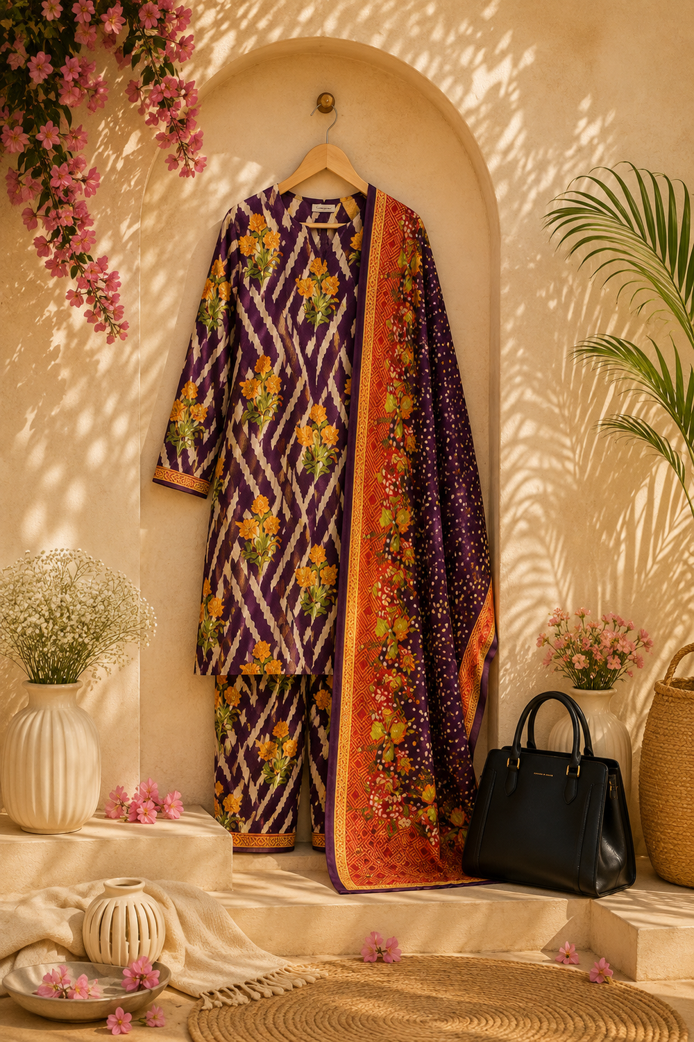 PRINTED 3PCs SWISS LAWN SUIT - W1616