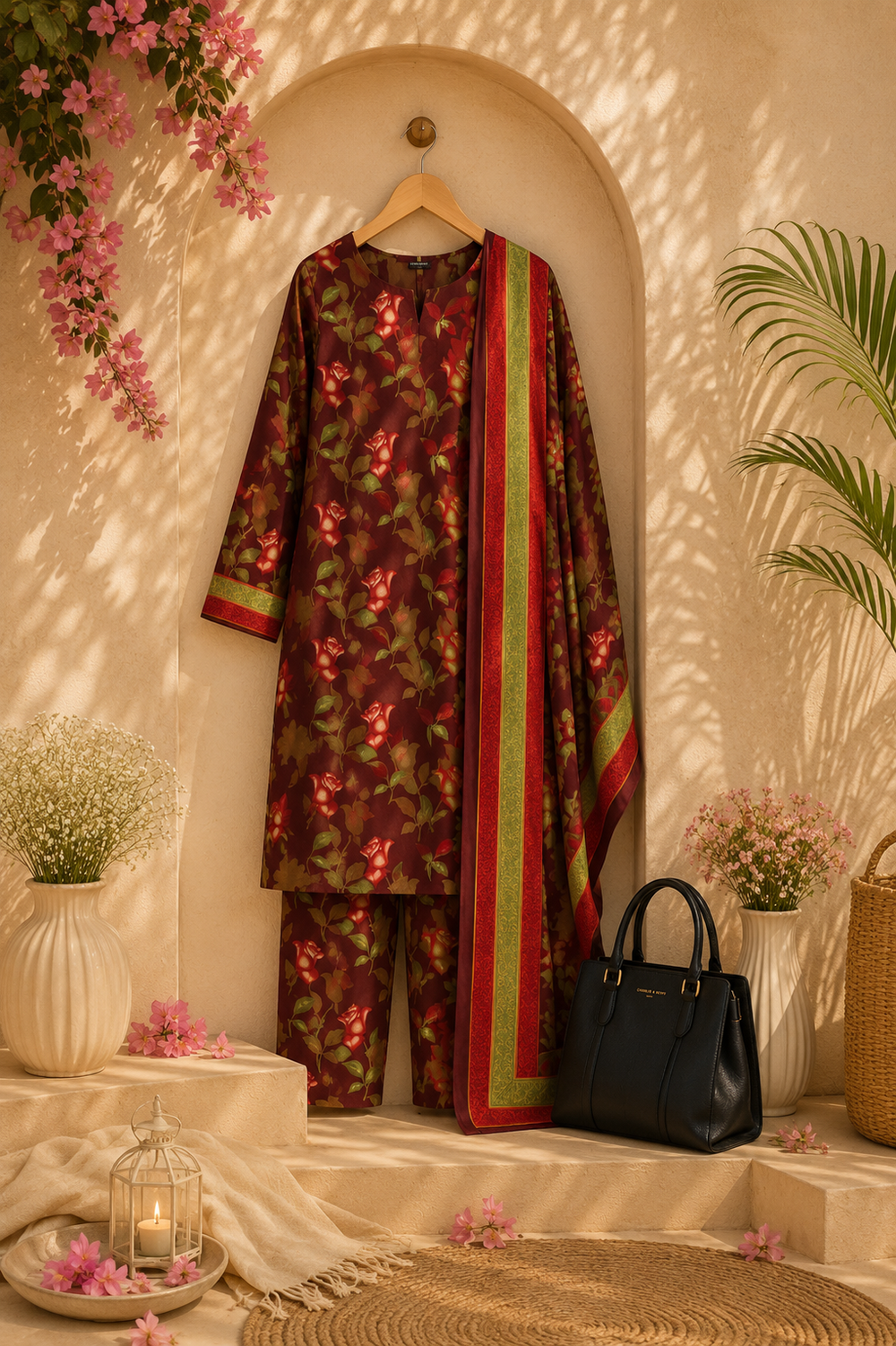PRINTED 3PCs SWISS LAWN SUIT - W1516