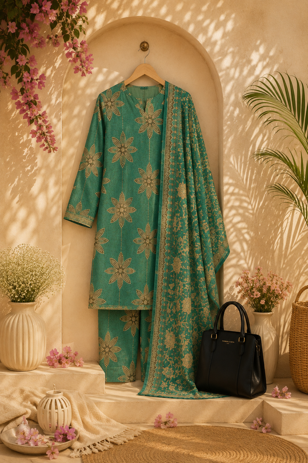 PRINTED 3PCs SWISS LAWN SUIT - W1701