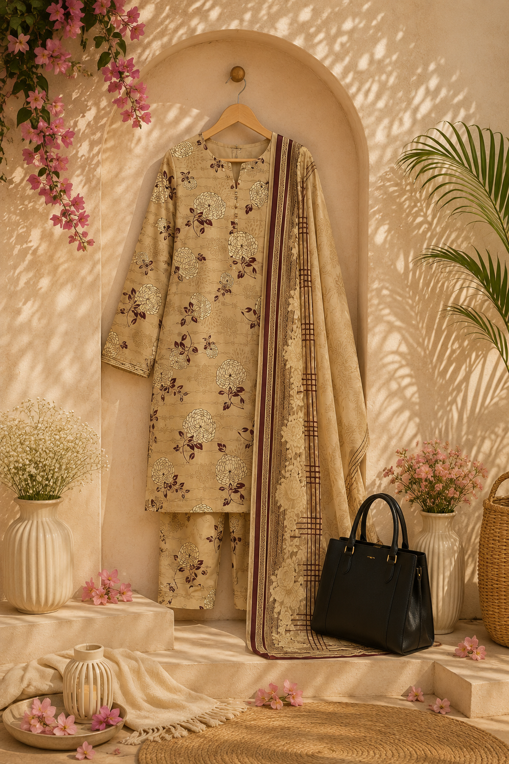 PRINTED 3PCs SWISS LAWN SUIT - W1702