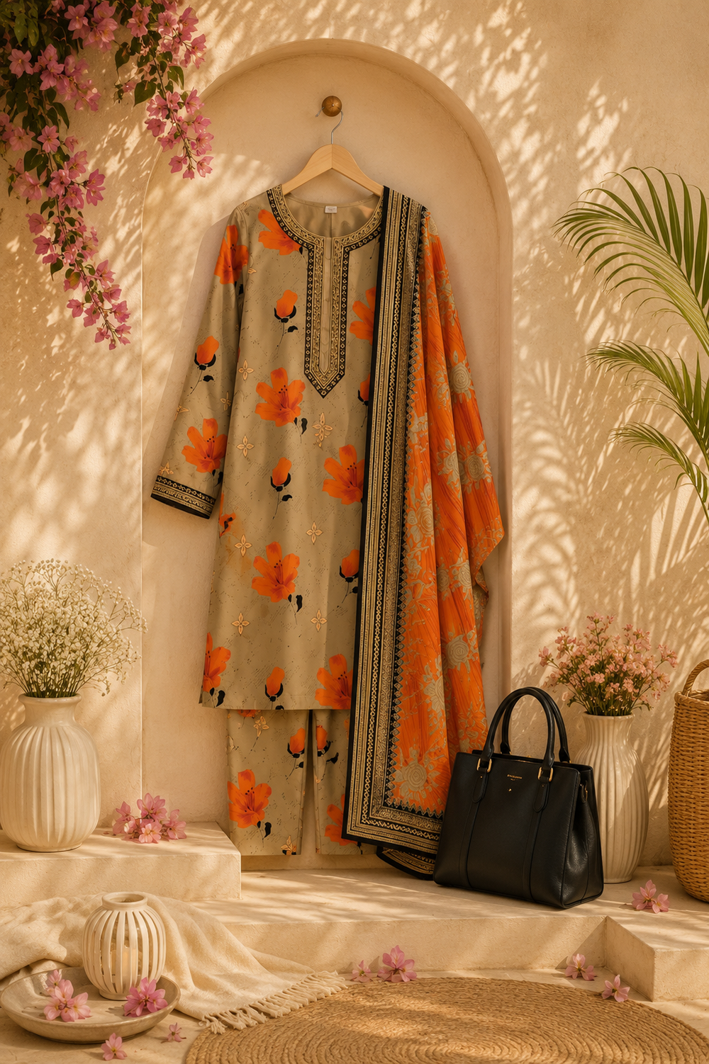 PRINTED 3PCs SWISS LAWN SUIT - W1703