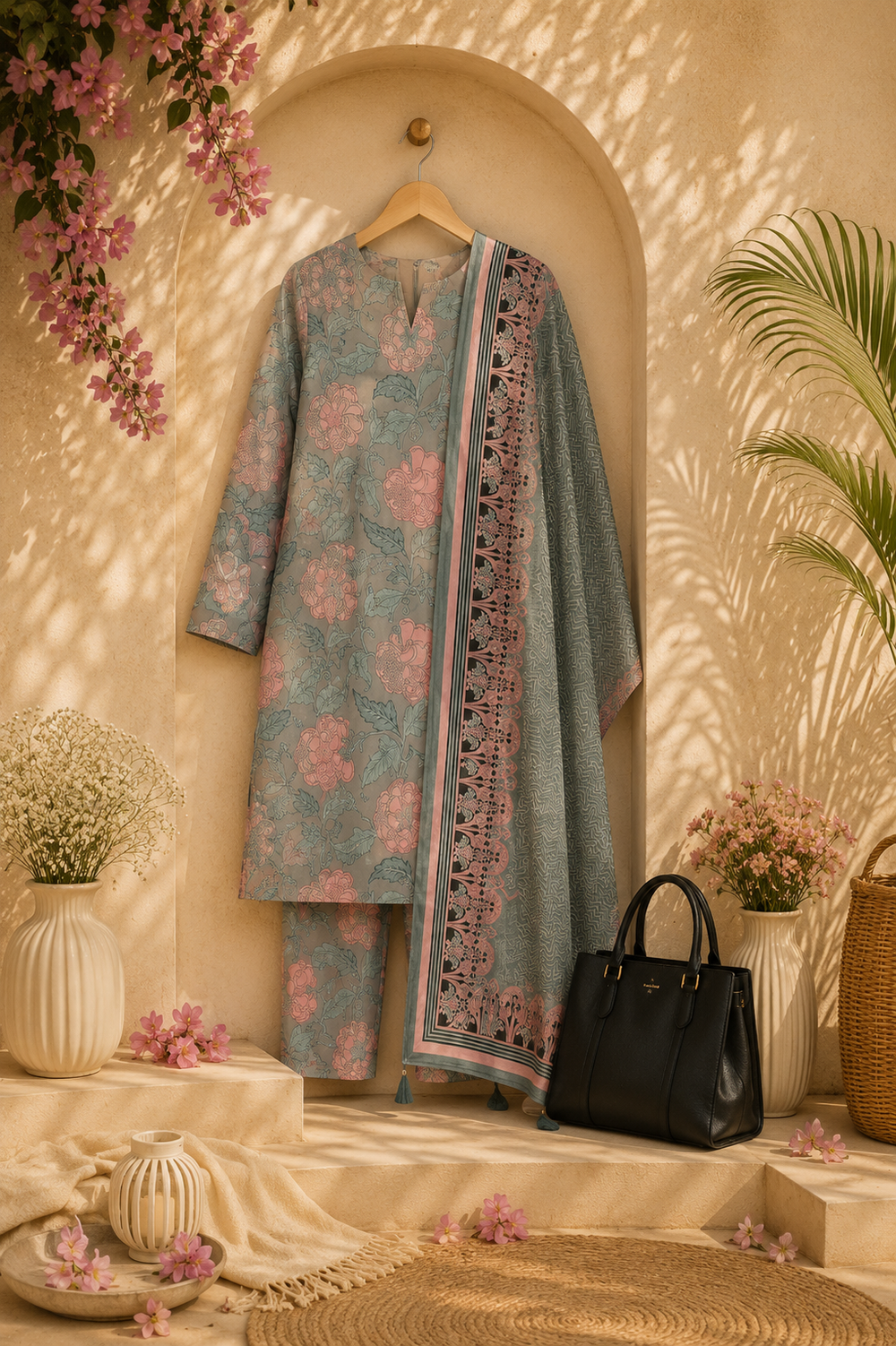 PRINTED 3PCs SWISS LAWN SUIT - W1704