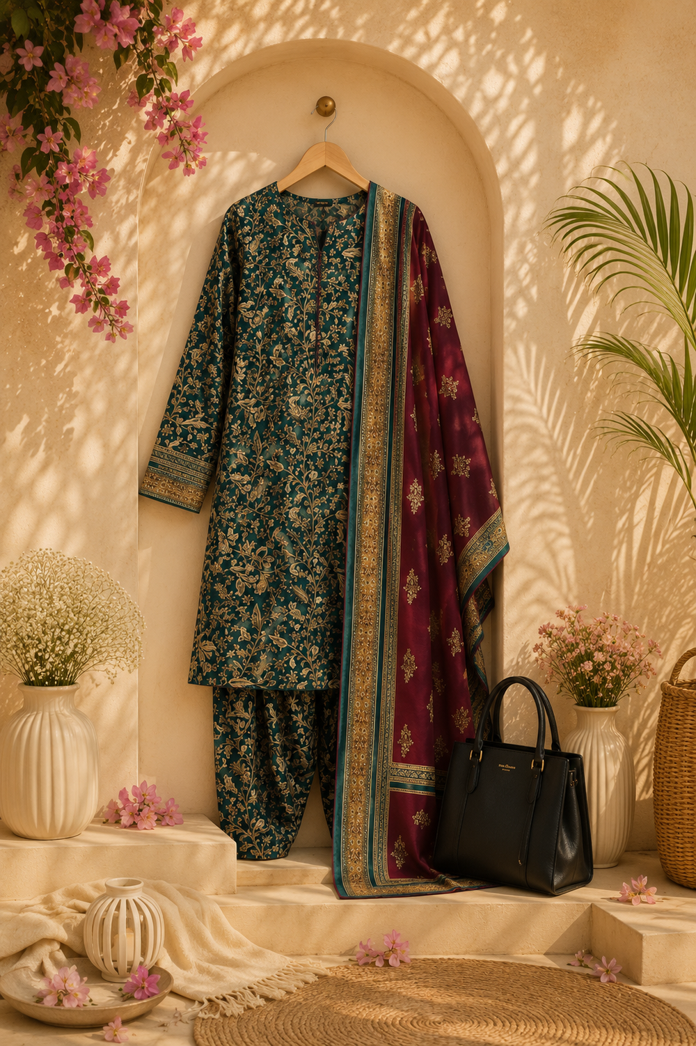 PRINTED 3PCs SWISS LAWN SUIT - W1706