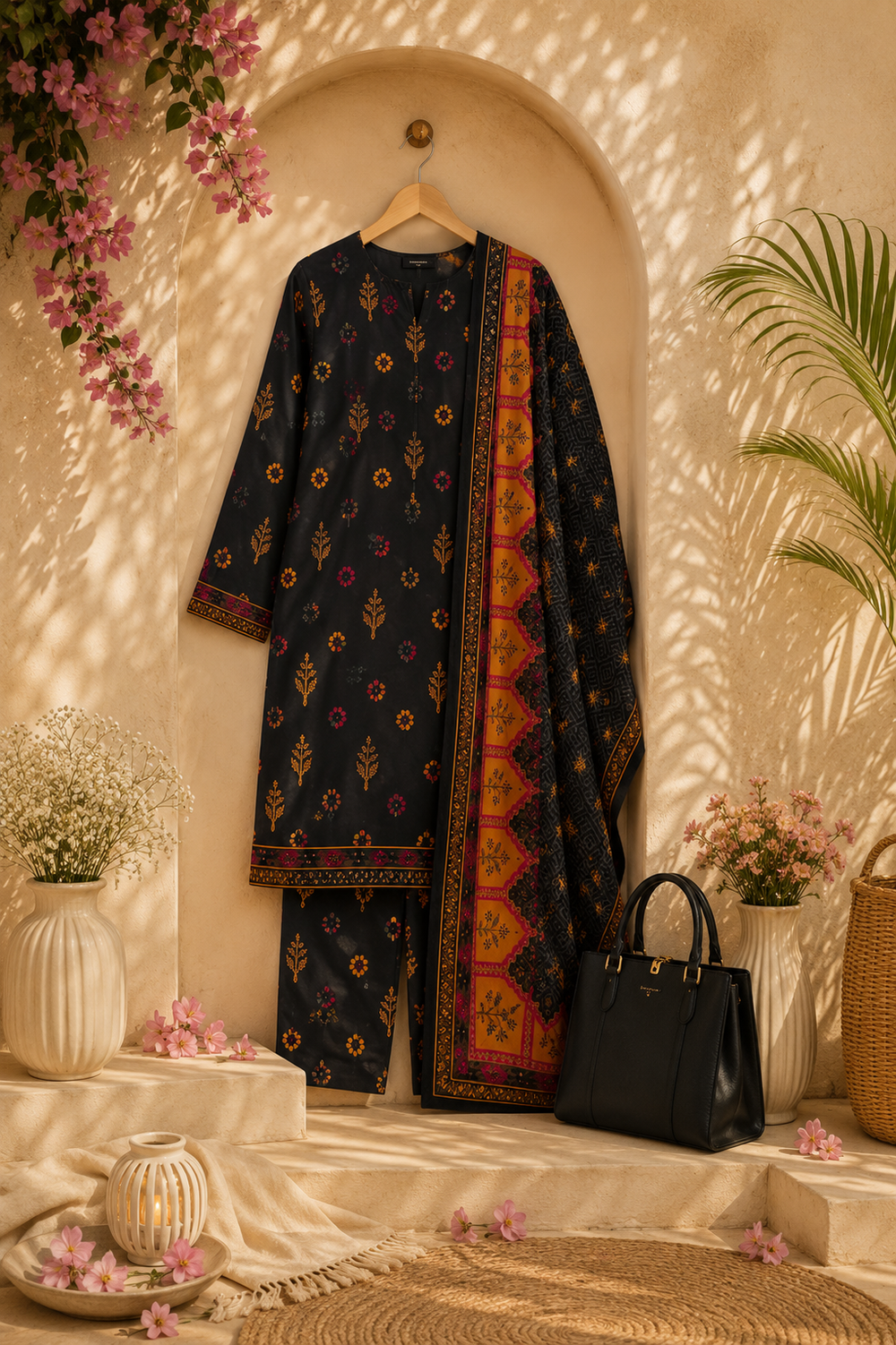 PRINTED 3PCs SWISS LAWN SUIT - W1707
