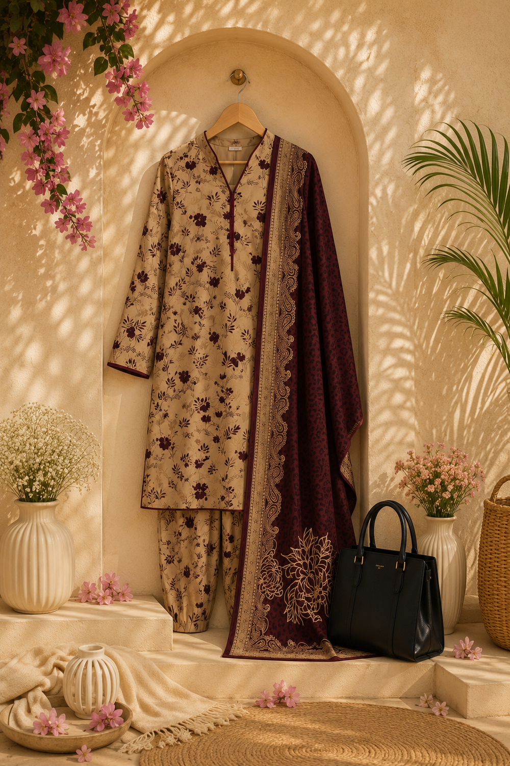 PRINTED 3PCs SWISS LAWN SUIT - W1708