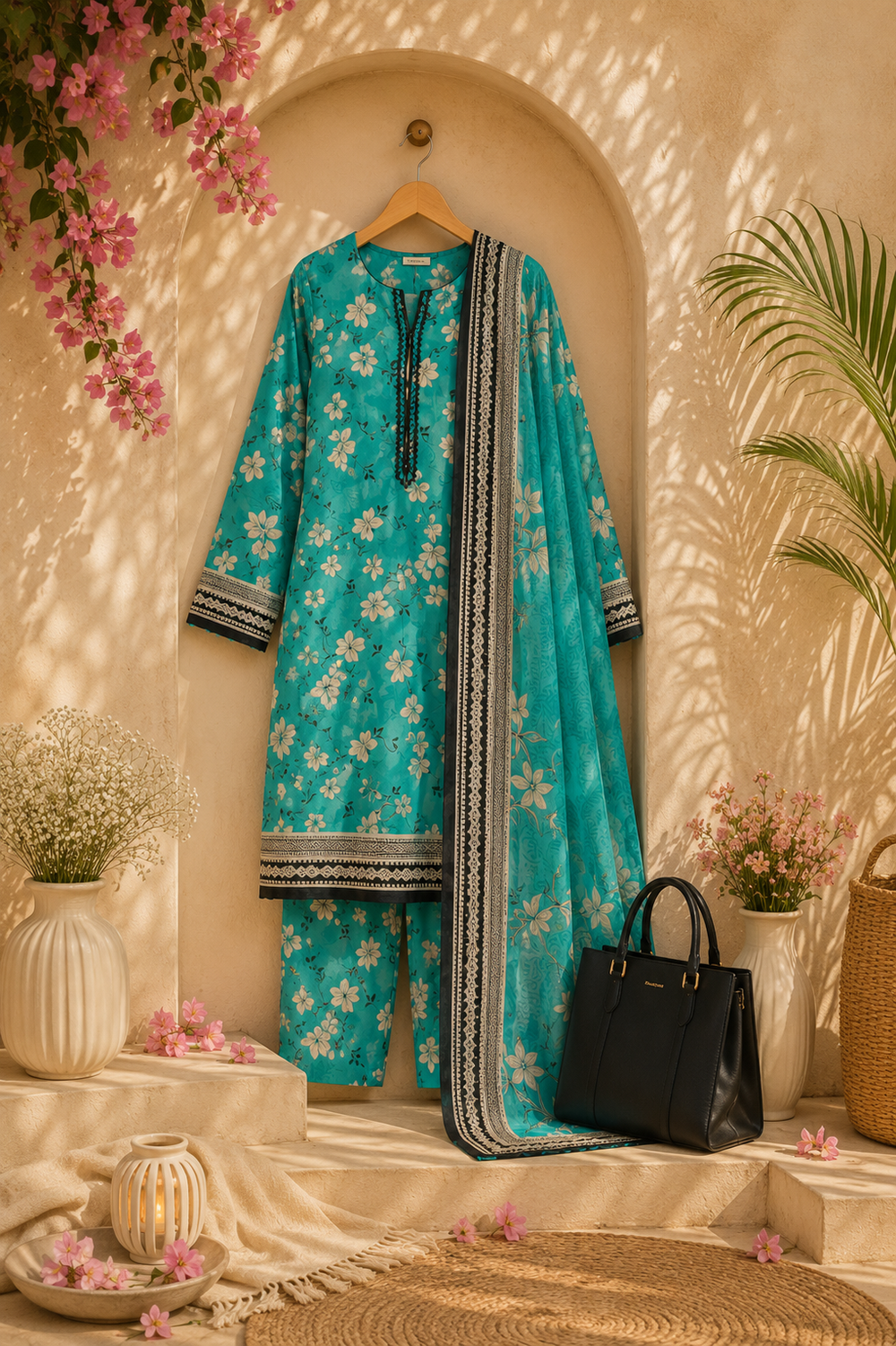PRINTED 3PCs SWISS LAWN SUIT - W1709
