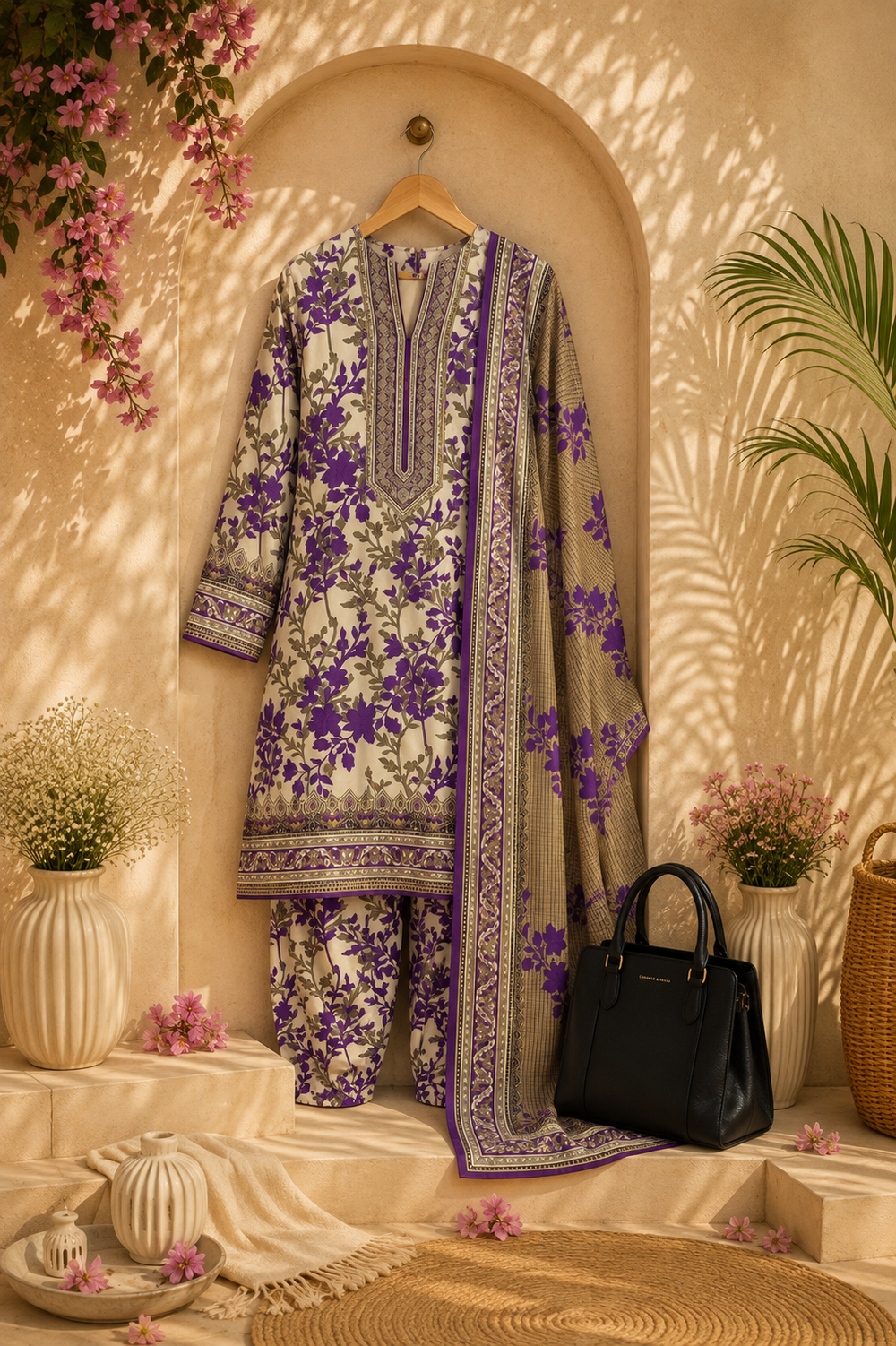 PRINTED 3PCs SWISS LAWN SUIT - W1710