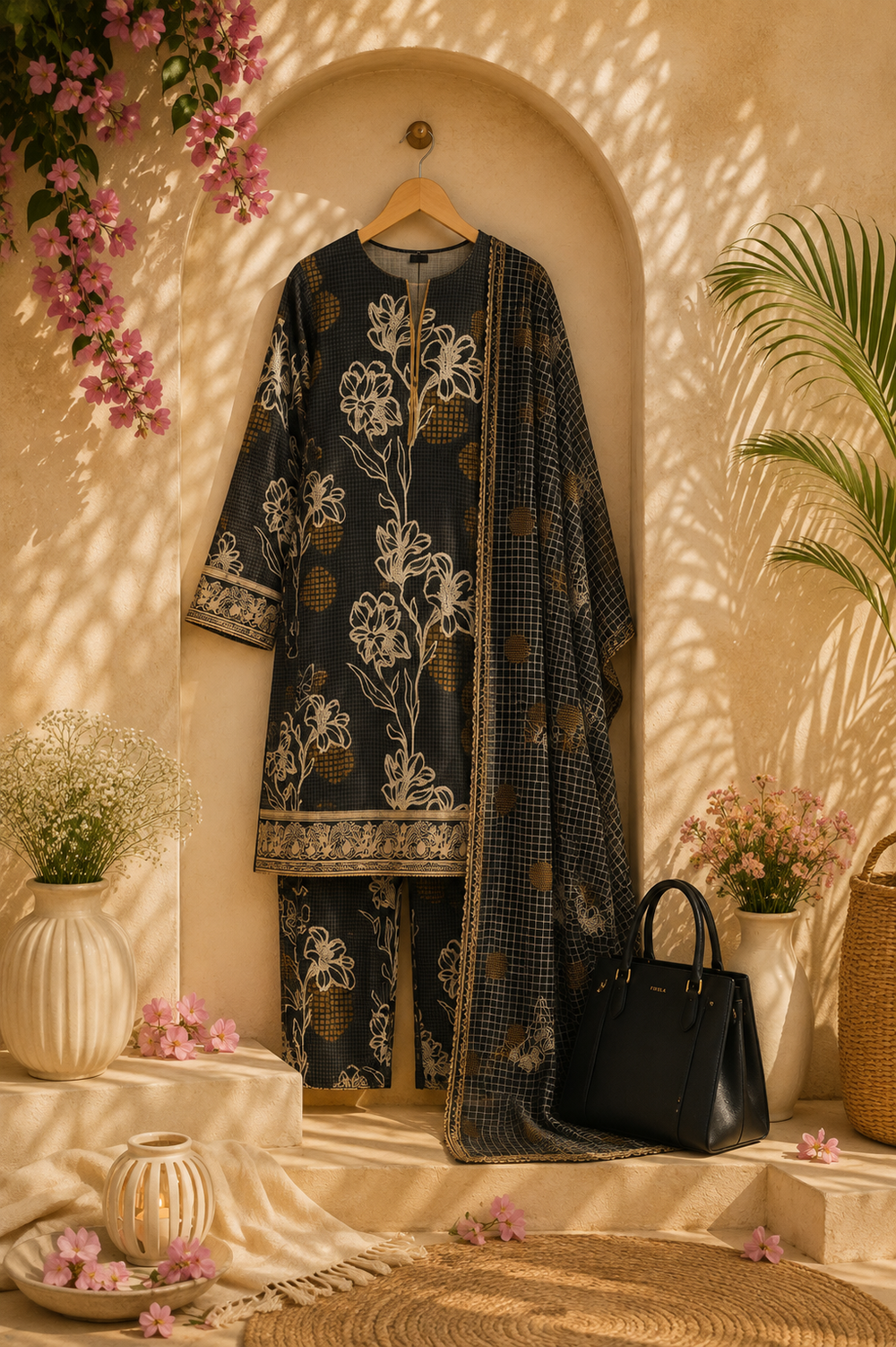 PRINTED 3PCs SWISS LAWN SUIT - W1713