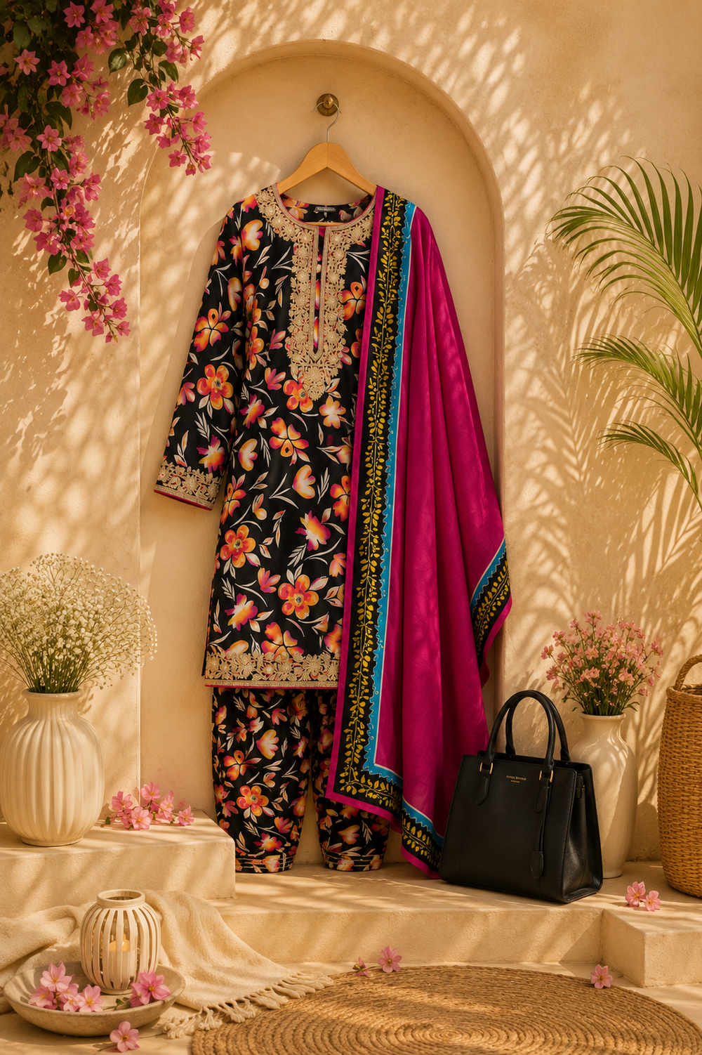 PRINTED 3PCs SWISS LAWN SUIT - W1714