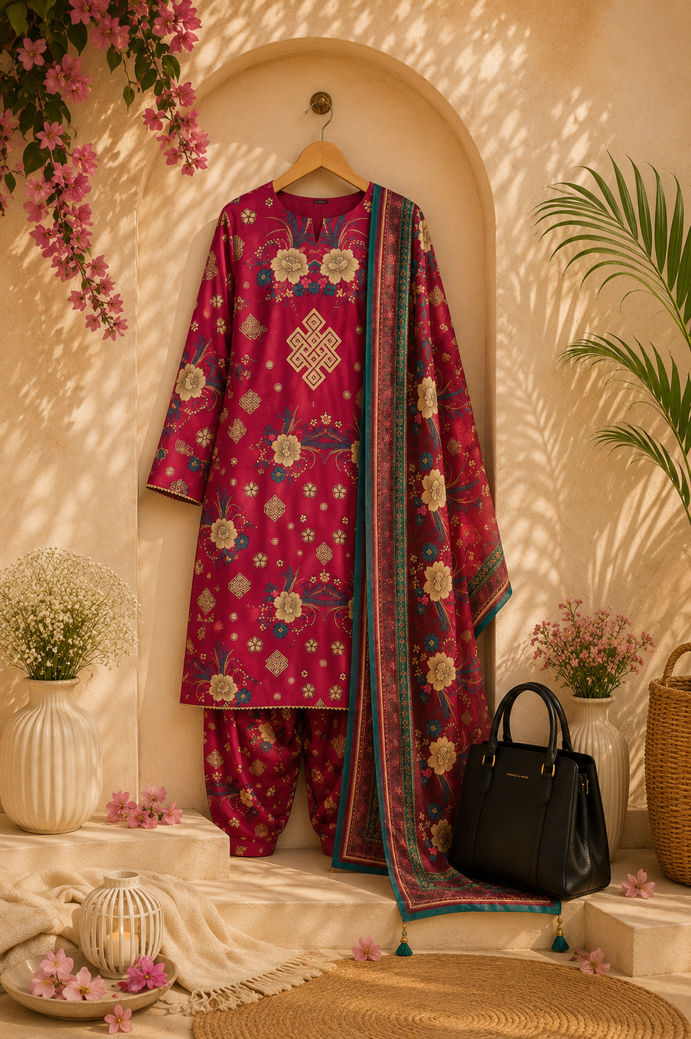 PRINTED 3PCs SWISS LAWN SUIT - W1716