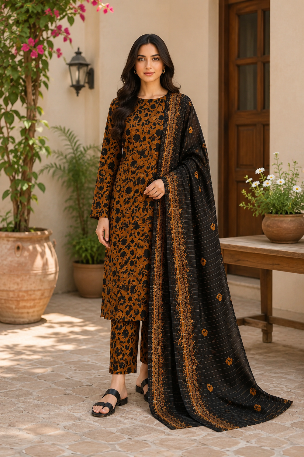 3PCs PRINTED LAWN UNSTITCHED SUIT
