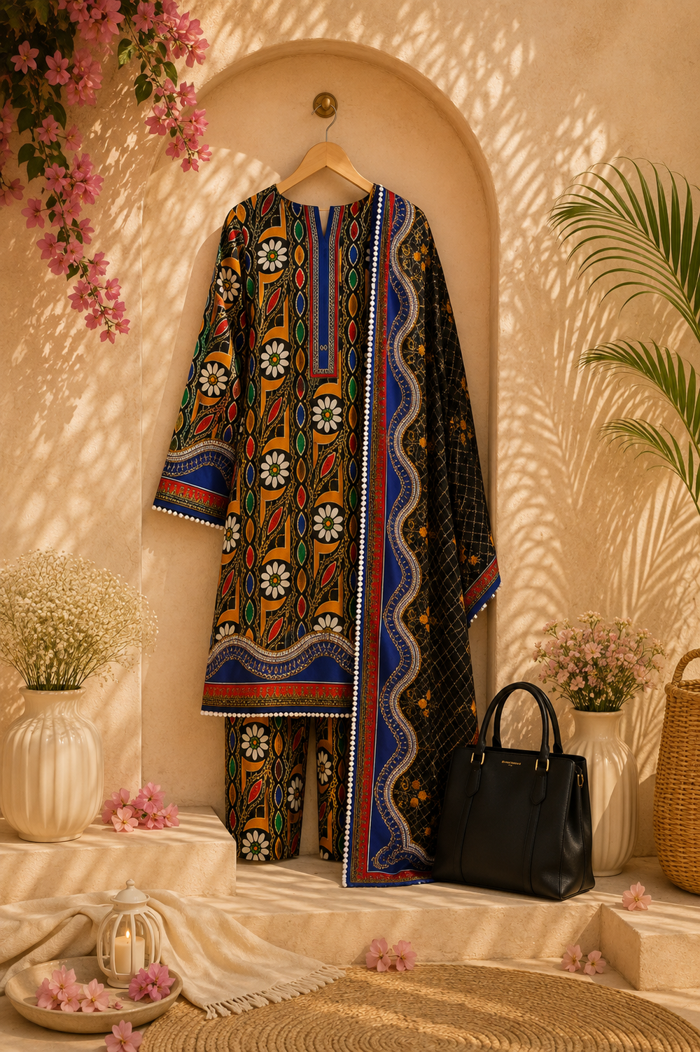 PRINTED 3PCs SWISS LAWN SUIT - W1801