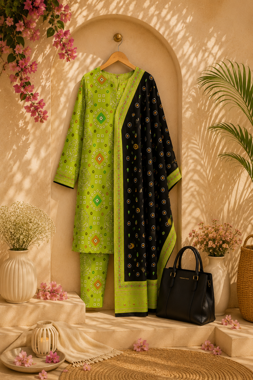 PRINTED 3PCs SWISS LAWN SUIT - W1803