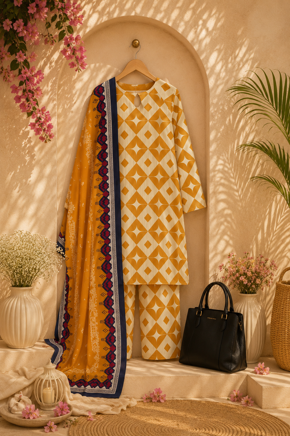 PRINTED 3PCs SWISS LAWN SUIT - W1804