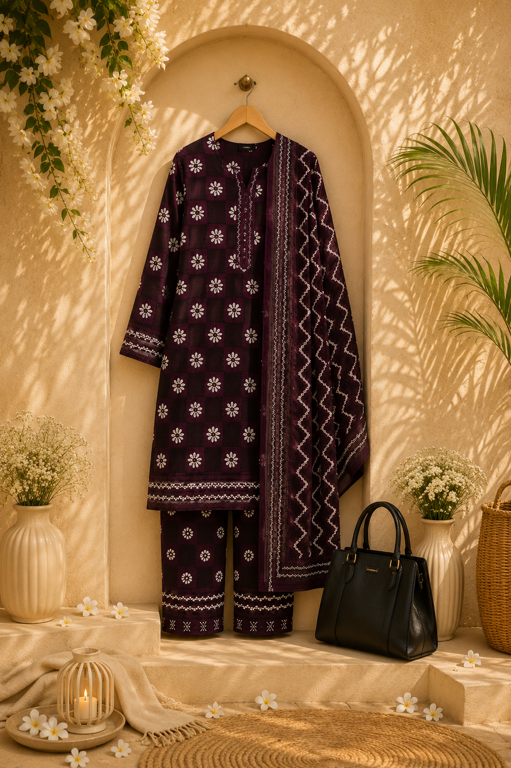 PRINTED 3PCs SWISS LAWN SUIT - W1805