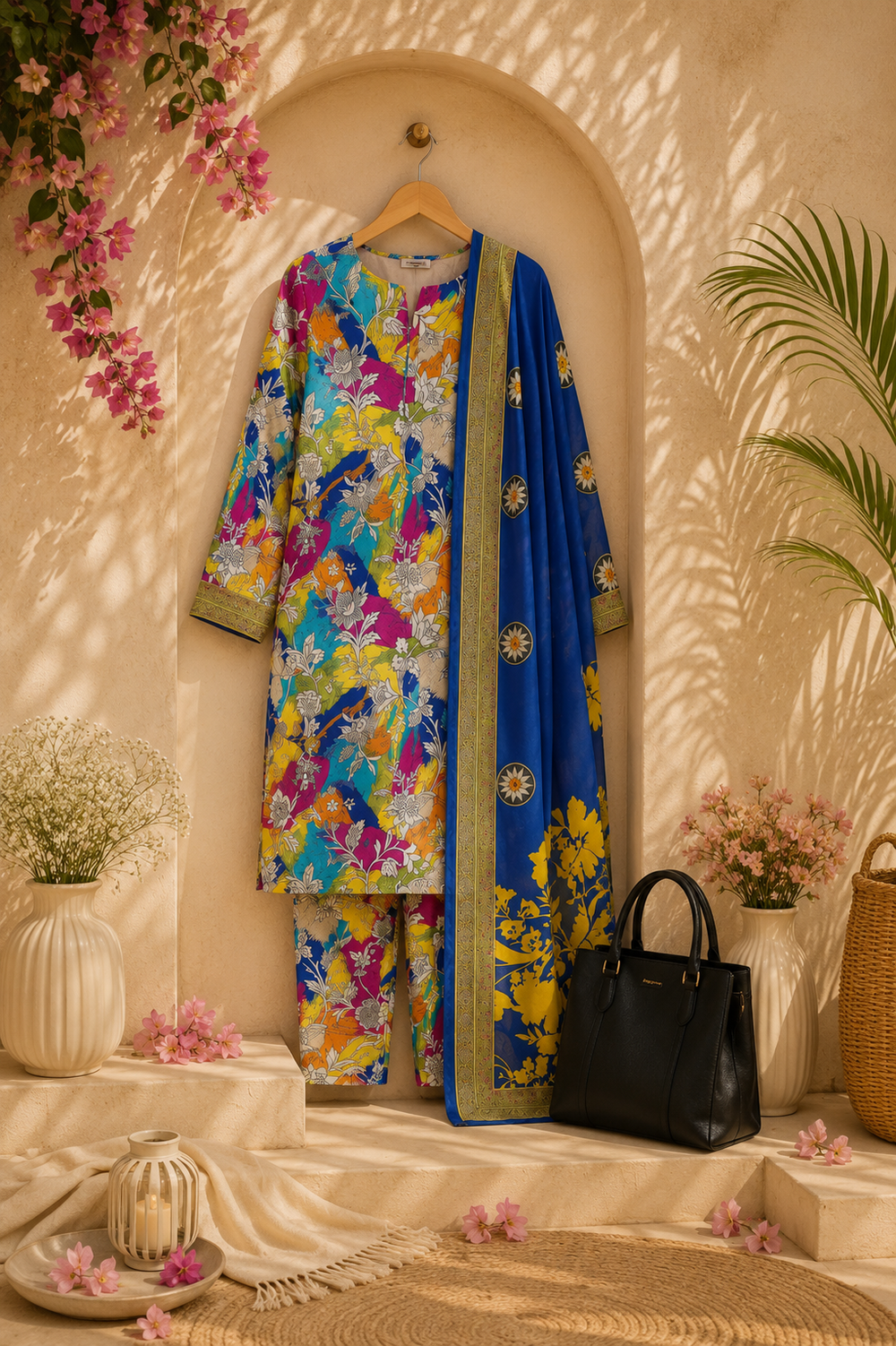 PRINTED 3PCs SWISS LAWN SUIT - W1806