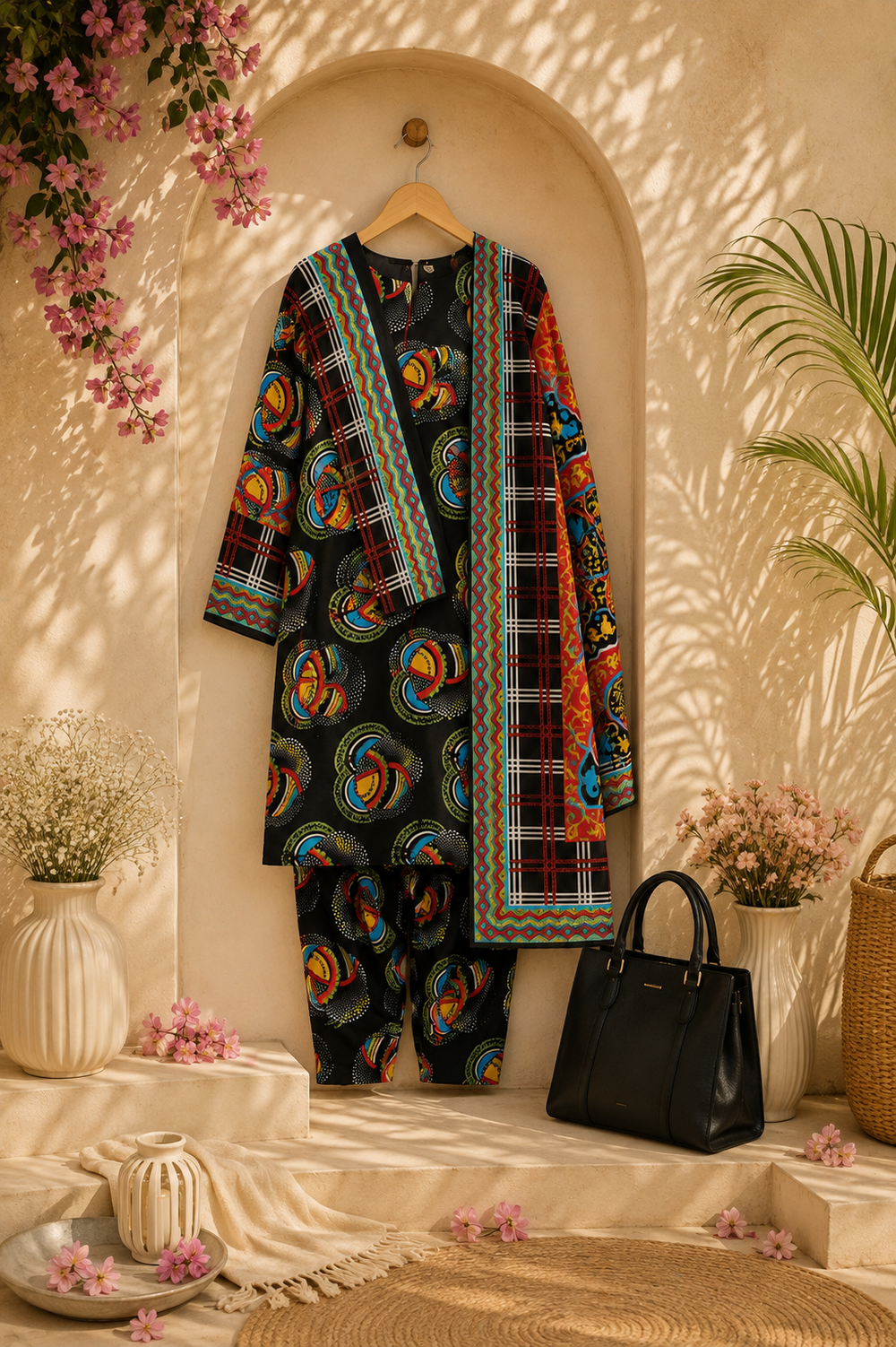 PRINTED 3PCs SWISS LAWN SUIT - W1807