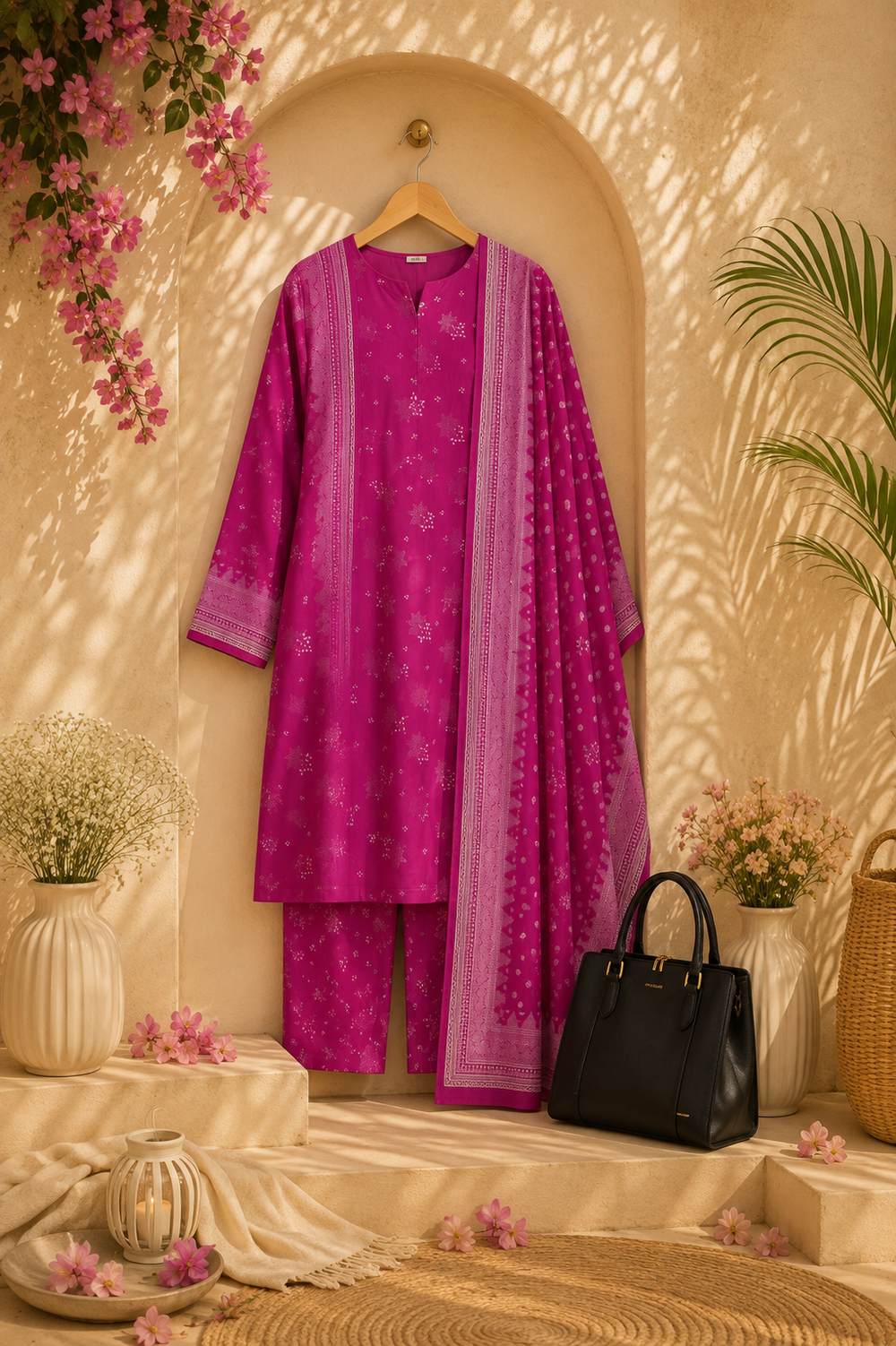 PRINTED 3PCs SWISS LAWN SUIT - W1808