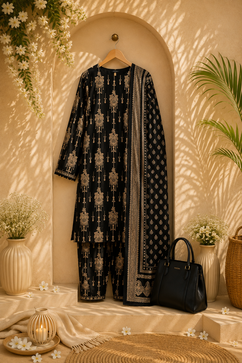 PRINTED 3PCs SWISS LAWN SUIT - W1809