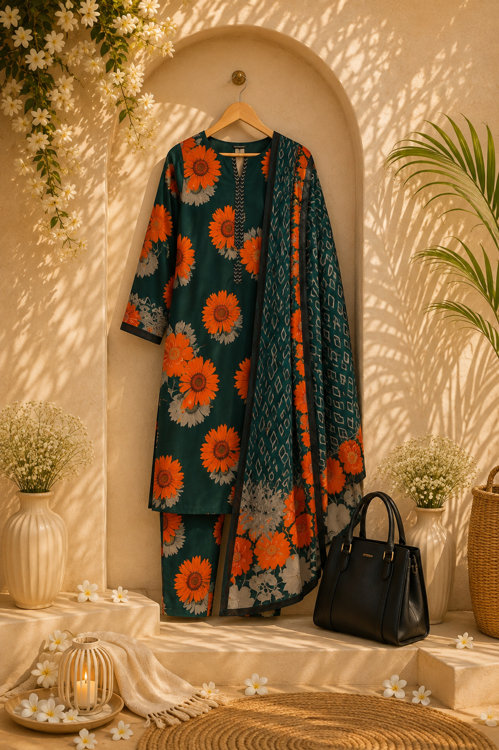 PRINTED 3PCs SWISS LAWN SUIT - W1811