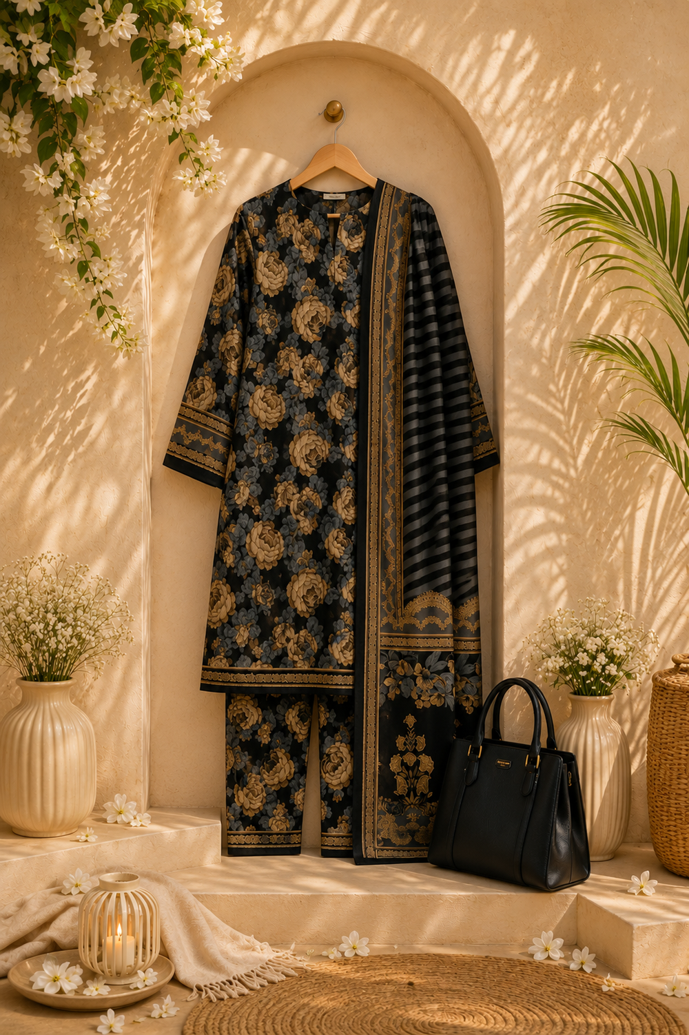 PRINTED 3PCs SWISS LAWN SUIT - W1812