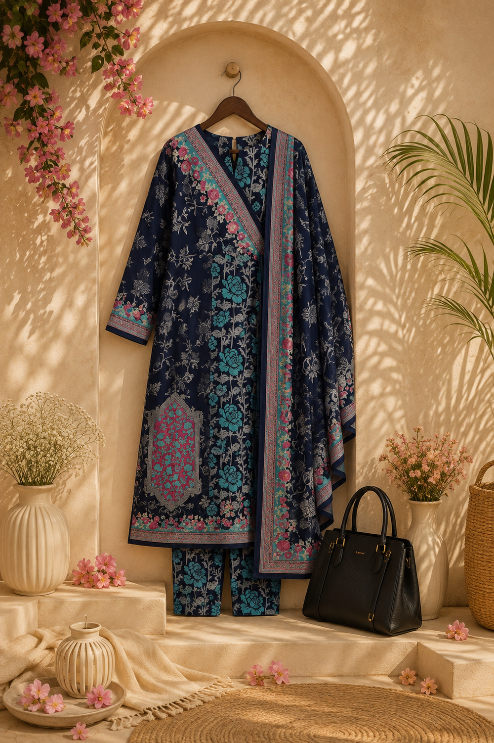 PRINTED 3PCs SWISS LAWN SUIT - W1813