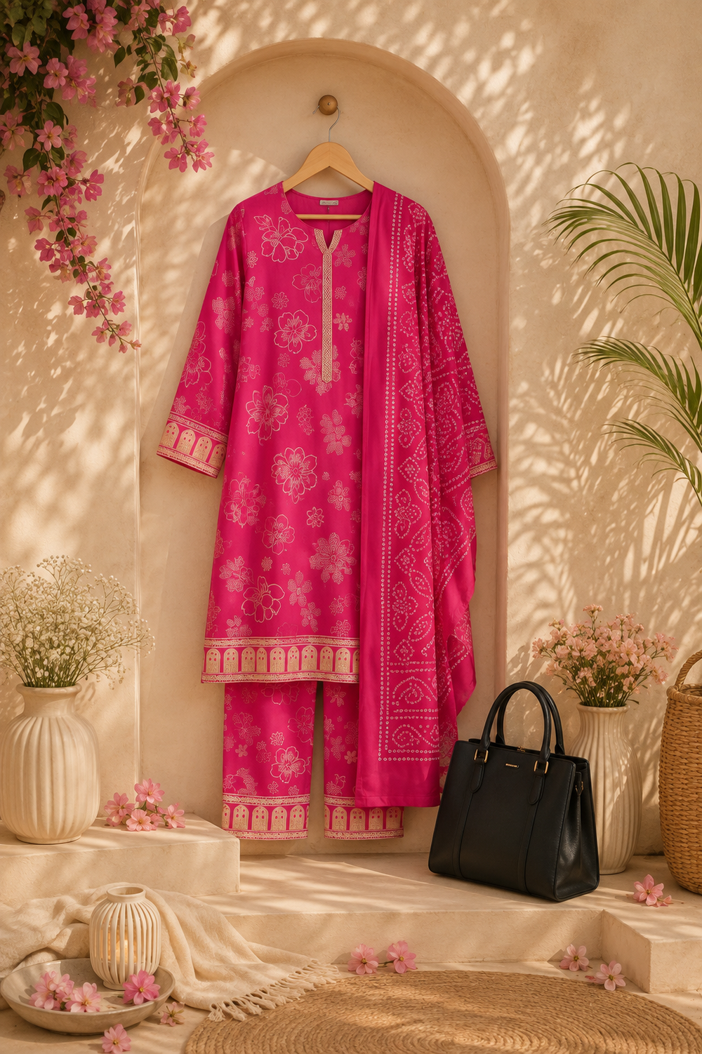 PRINTED 3PCs SWISS LAWN SUIT - W1814