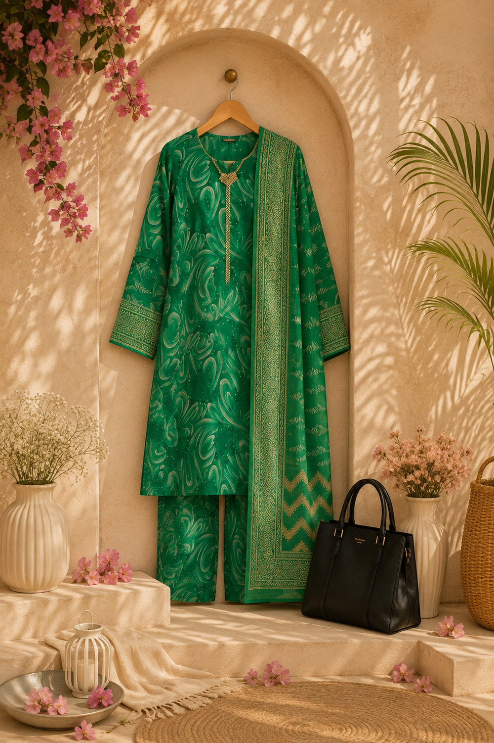 PRINTED 3PCs SWISS LAWN SUIT - W1815