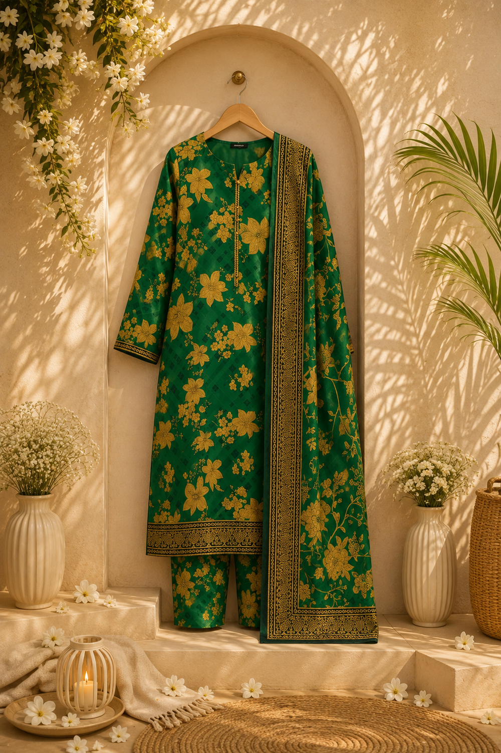 PRINTED 3PCs SWISS LAWN SUIT - W1816