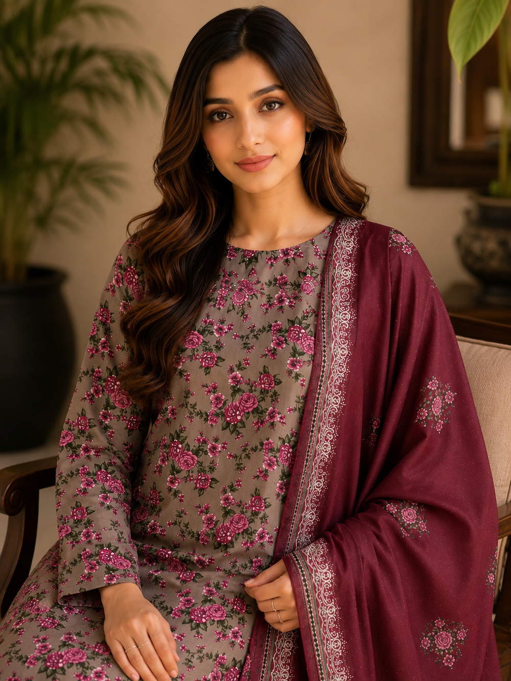 3PCs PRINTED LAWN UNSTITCHED SUIT
