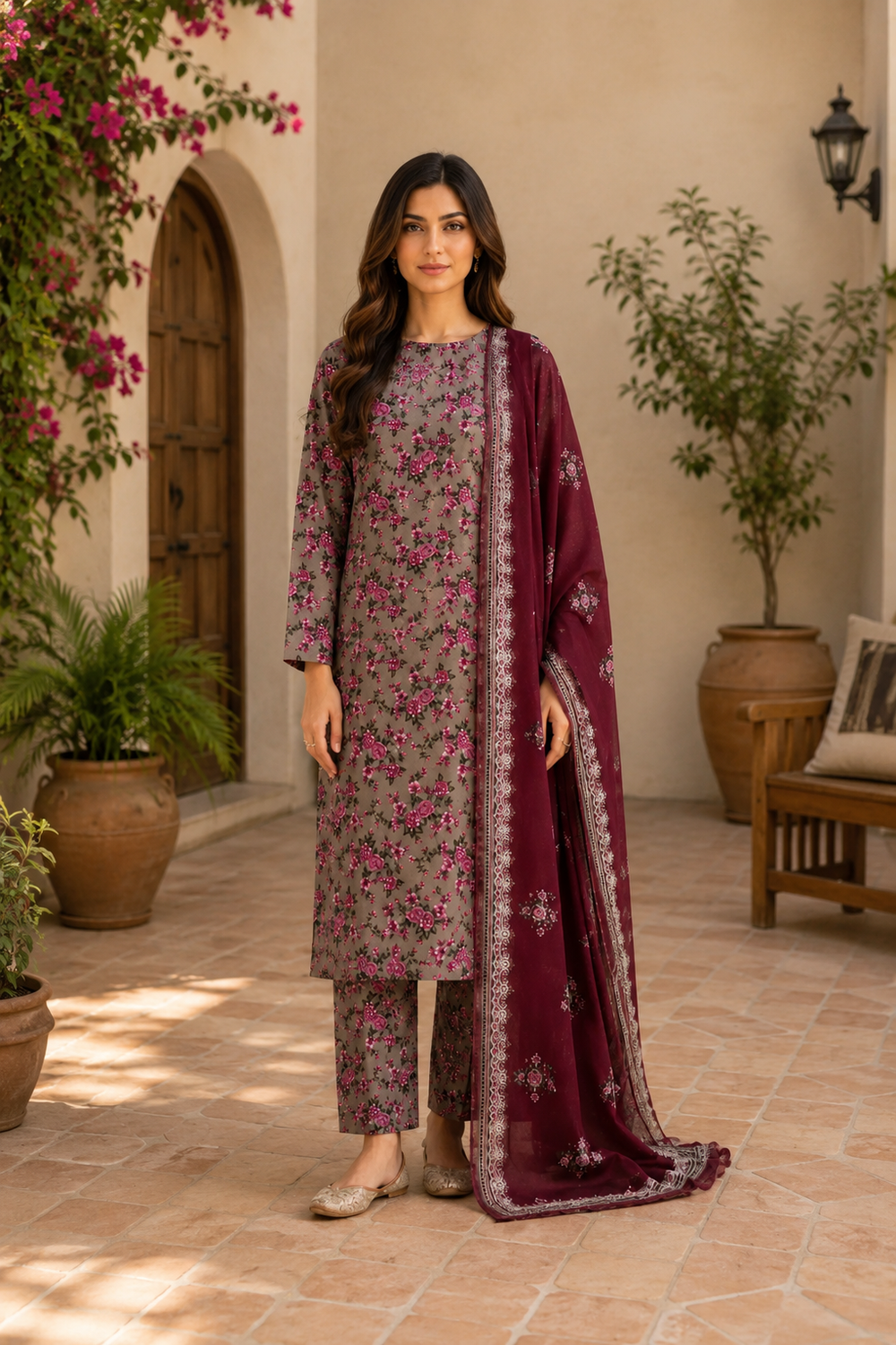 3PCs PRINTED LAWN UNSTITCHED SUIT